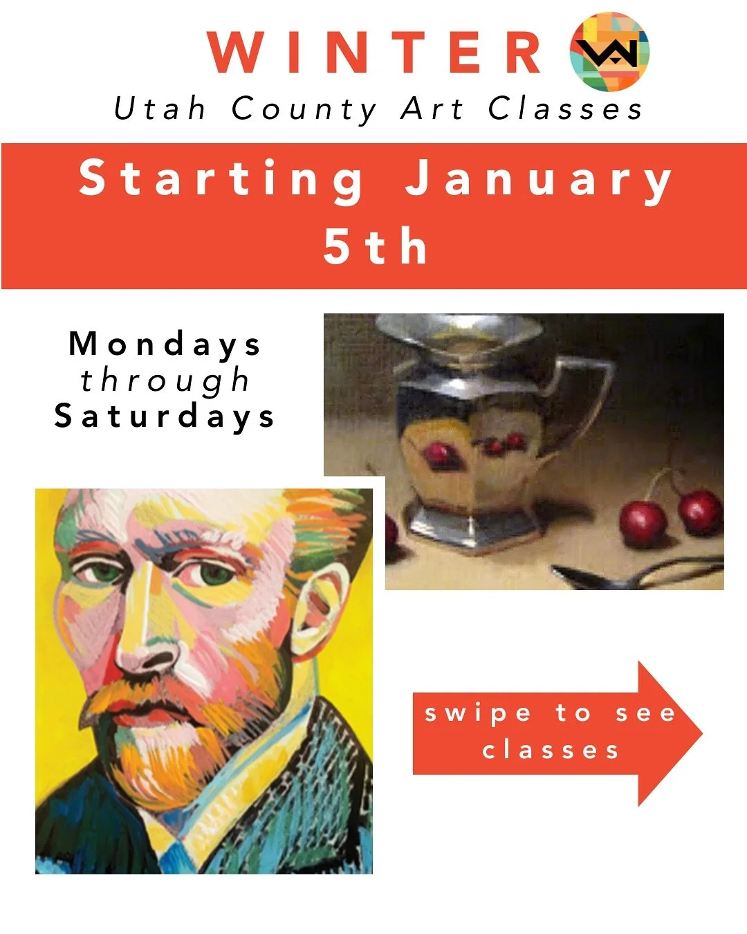 Utah County classes for Winter Semester have been posted! Go check them out and register for classes that best fits YOU.

If you&rsquo;re interested in taking any art classes, visit the link in our bio to learn more and register today! 

If you have 