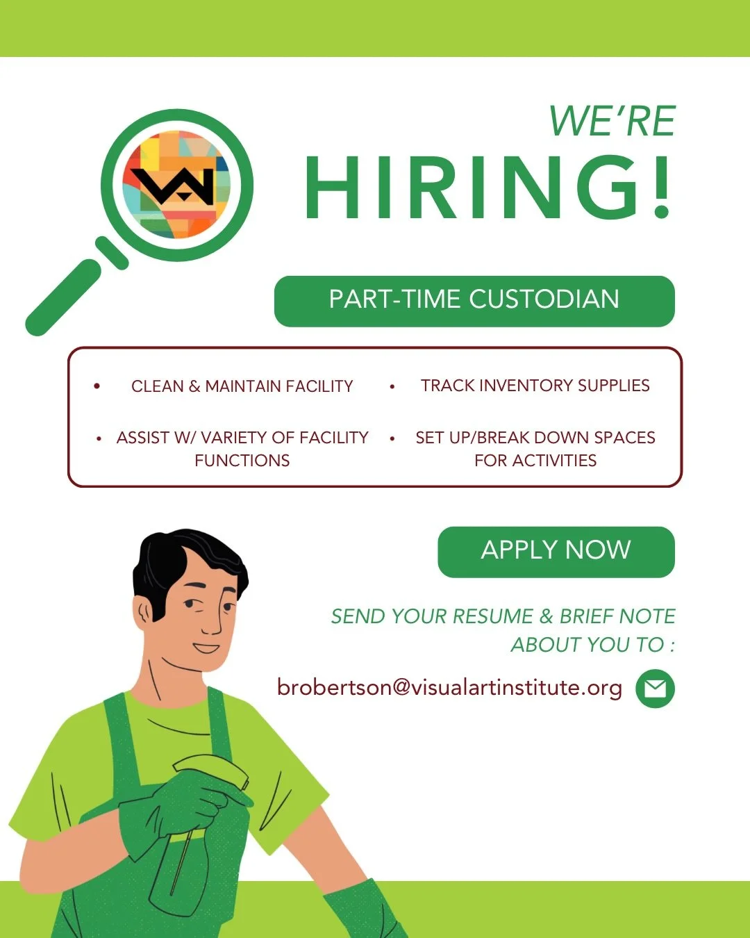 We are hiring Facilities &amp; Custodial Staff (Part-Time). Read more here&hellip;

About the Position
We are seeking a reliable and detail-oriented Facilities &amp; Custodial Staff Member to help
keep our institute&rsquo;s spaces clean, safe, and we