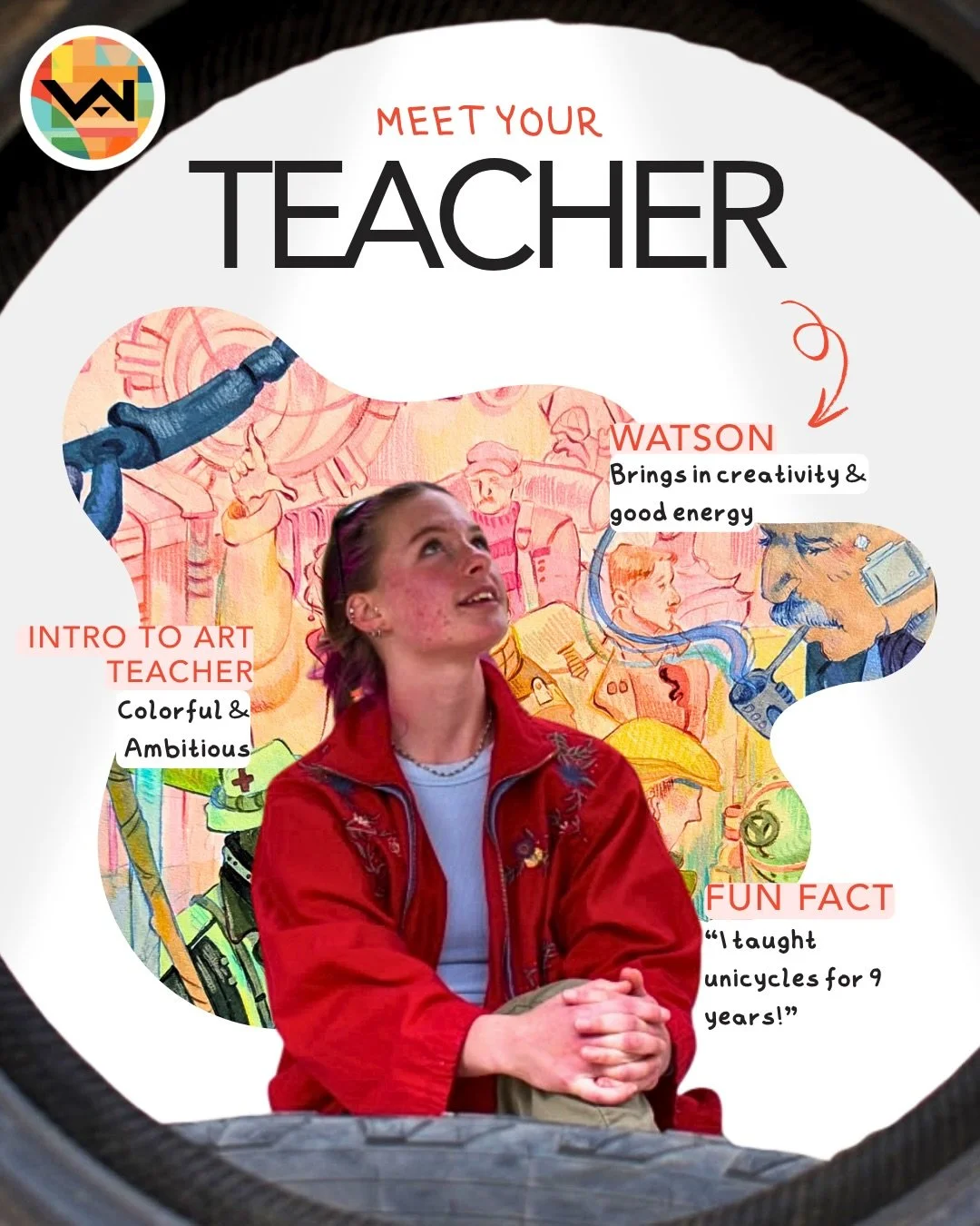 Watson is one of our Intro to Art teachers! Though she is not teaching this term, she brings in creativity and good energy into the classroom.

If you&rsquo;re interested in taking any art classes, visit the link in our bio to learn more and register