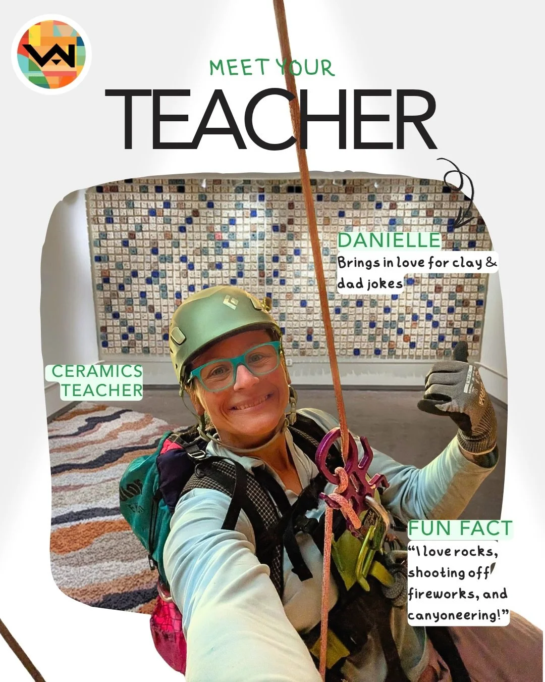 From repelling down to working with &ldquo;rocks,&rdquo; Danielle is one of our ceramics staffs at our SSL location. Got a teen interested in learning ceramics? She&rsquo;s the teacher for them!

If you&rsquo;re interested in taking any art classes, 