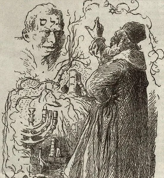 Rabbi Löw oživuje Golema - Mikoláš Aleš (1852–1913)