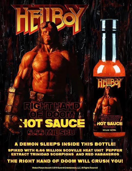 The Right Hand of Doom , containing 6.66 Million Scoville Heat Unit Pepper Extract along with Trinidad Scorpions and Red Habanero peppers.