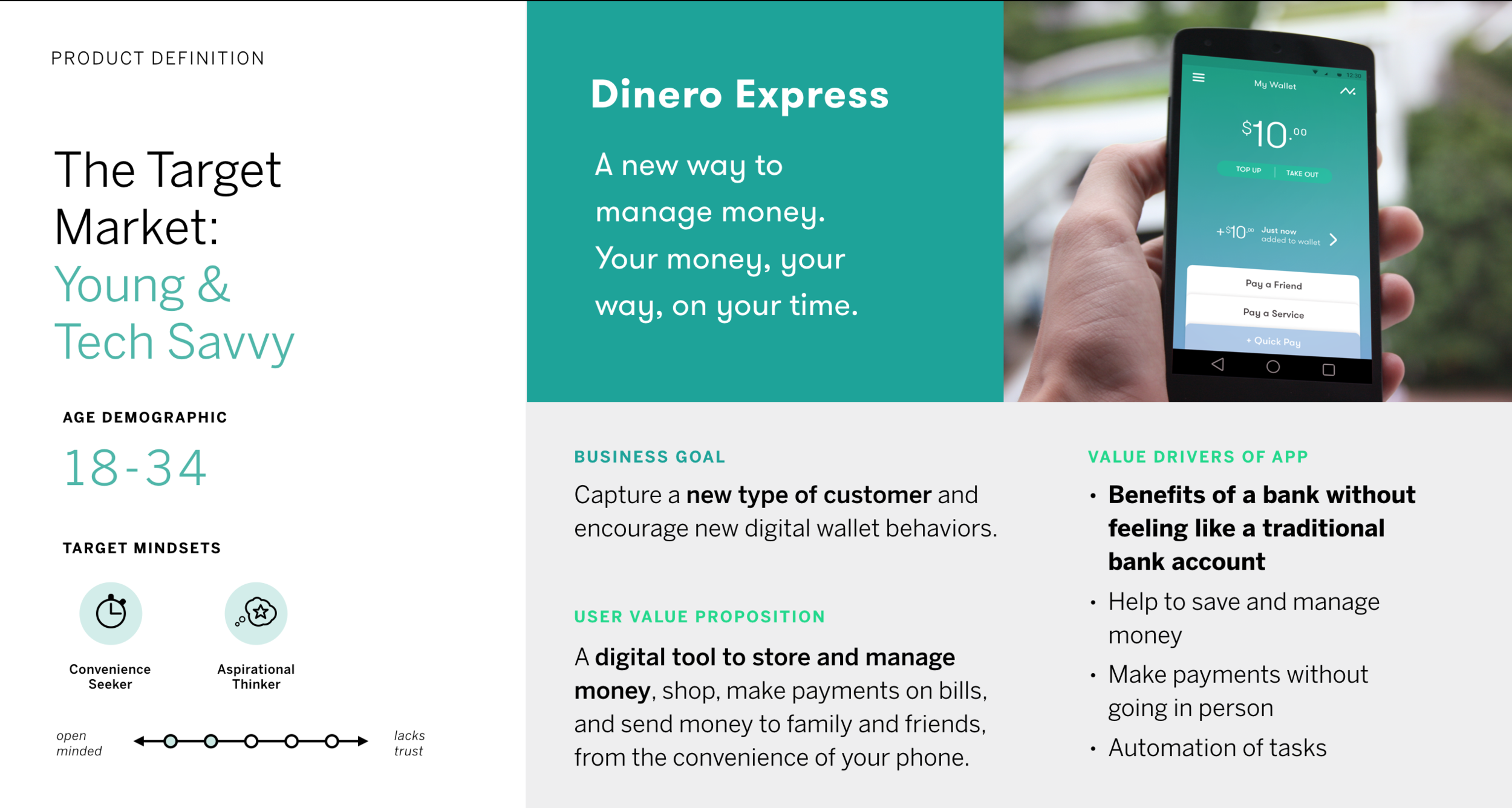 Product definition with target audience, business goals and value proposition.&nbsp;
