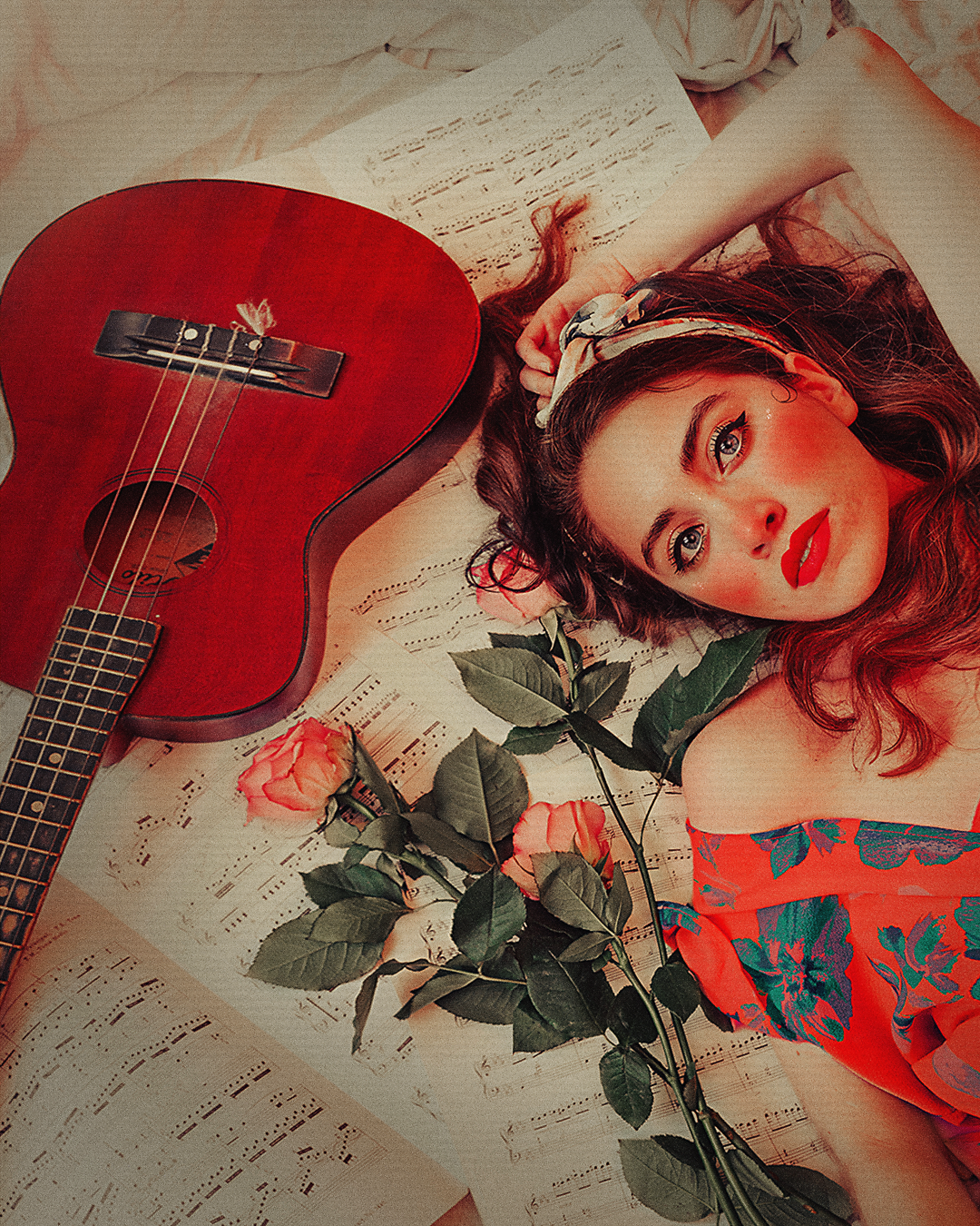 Editorial portrait photoshoot in Ottawa with vintage styling and guitar