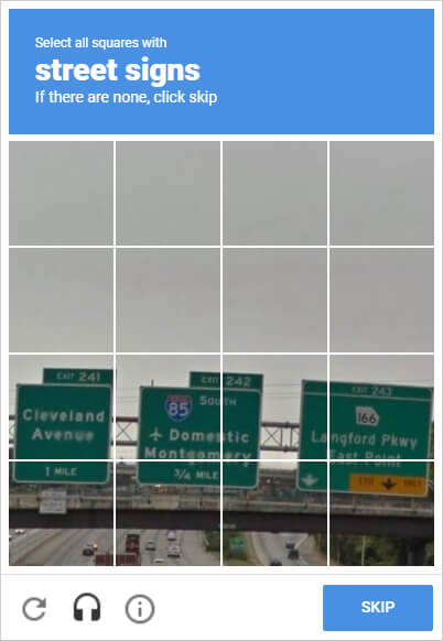 A typical reCaptcha test