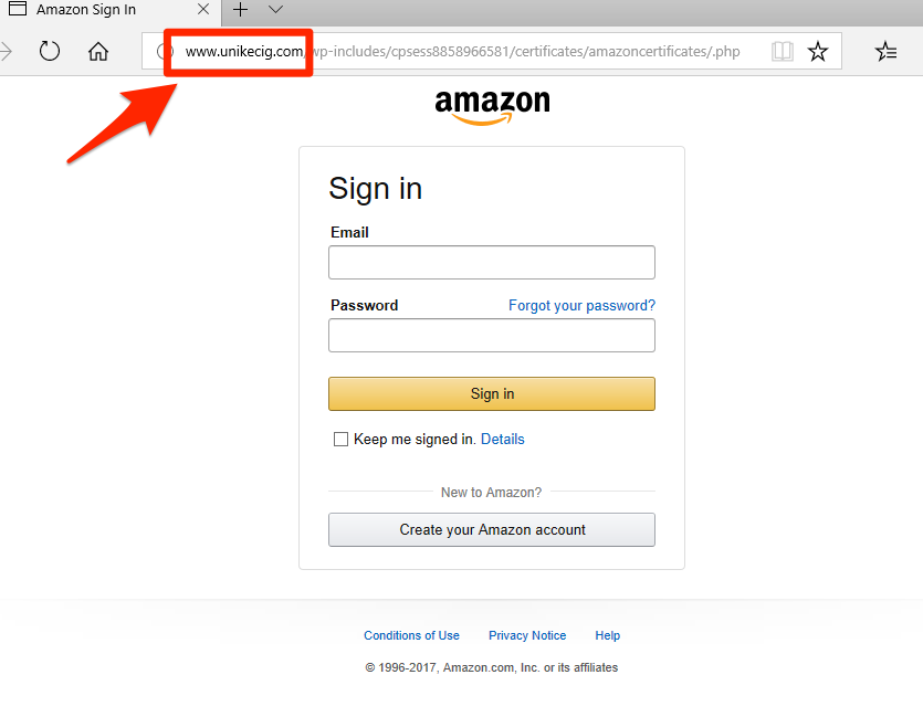 Fake Amazon login page