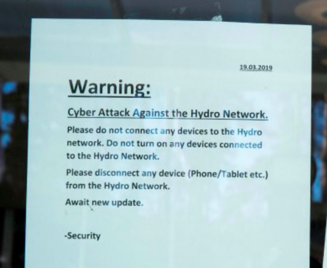 Warning letter posted at the front door of every Hydro office warning employees