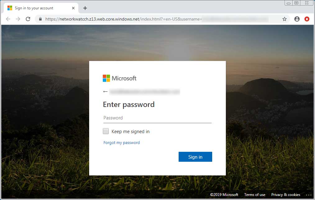 A very convincing Office 365 phishing page