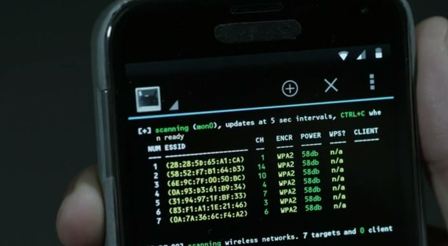 Elliot attempts to hack into the wi-fi network until he realizes they’re WPA2 protected. He then goes after a police car to break into the prison network.