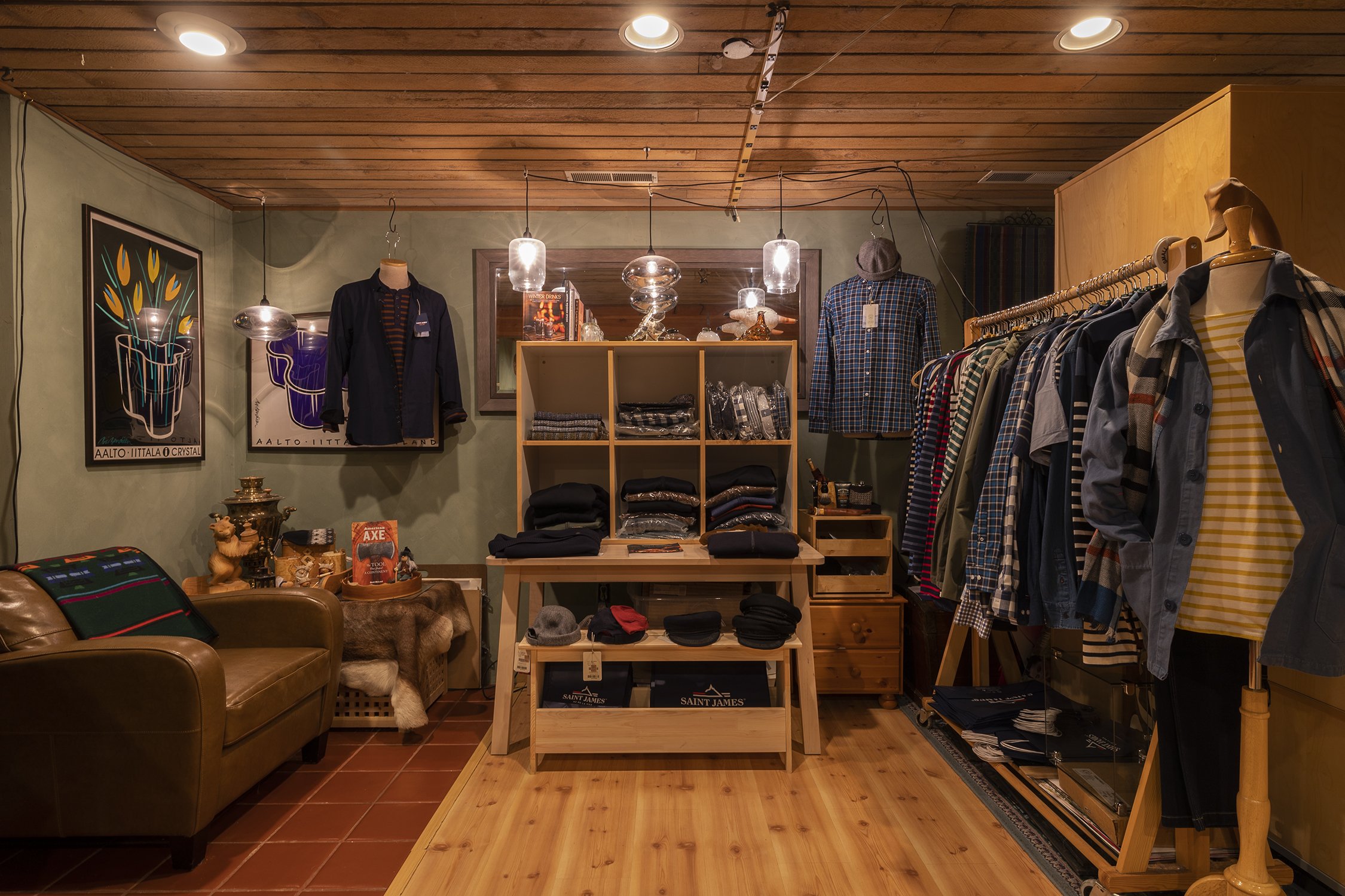 Display of Saint James clothing at Chalet in the Woods