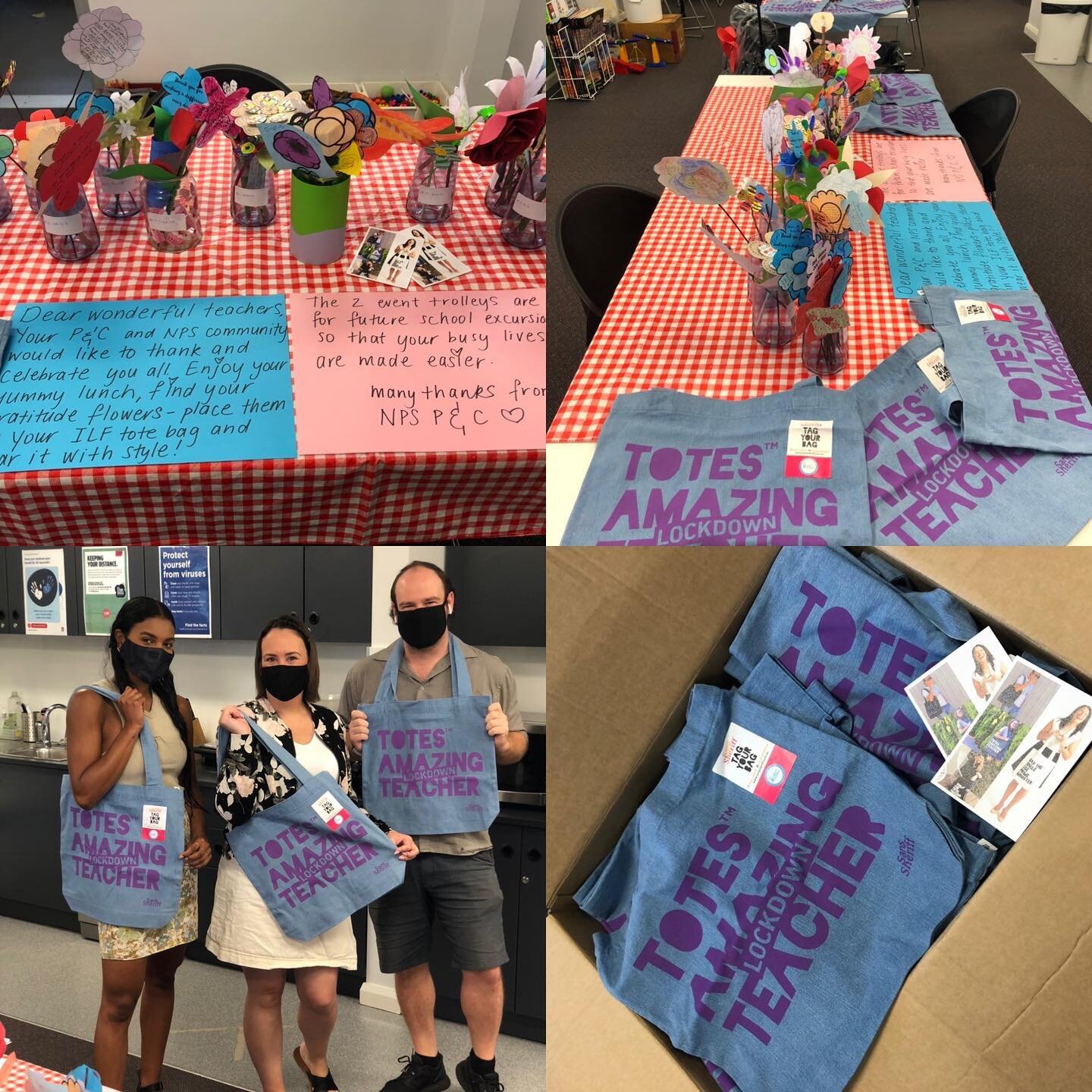 So amazing to see happy teachers at Newtown Public School. They were given tote bags filled with messages and flowers made by the kids, to celebrate the end of lockdown and International Teacher&rsquo;s Day.