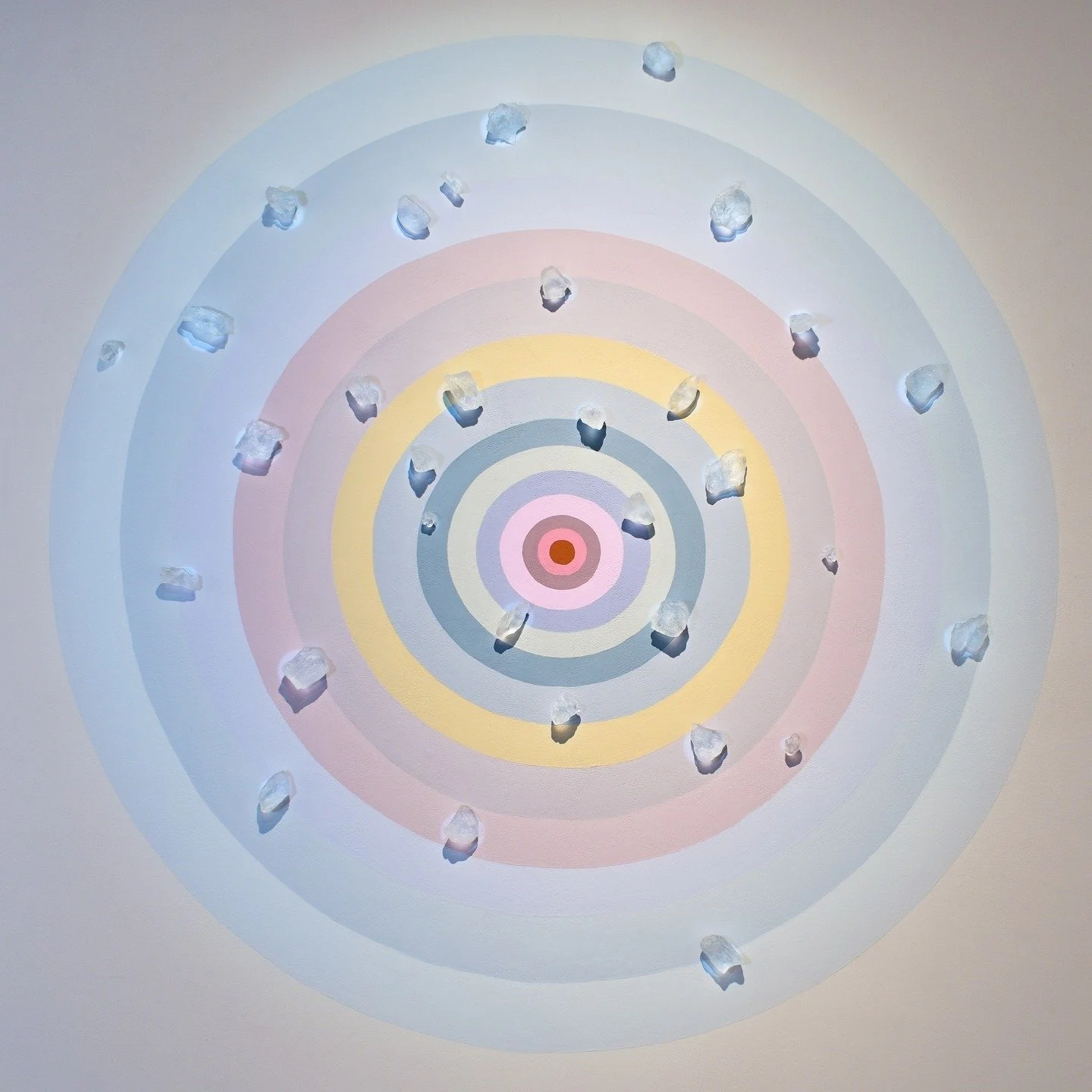 This is 'Does Not the Sun Shine for Us All?' in The Ground is Full of Stars @manifestgallery (Kiln cast glass, latex paint and projected light- 72inches). The title comes from Nobel Laureate J.M.G Le Cl&eacute;zio's novel 'Wandering Star'. 

Wanderin