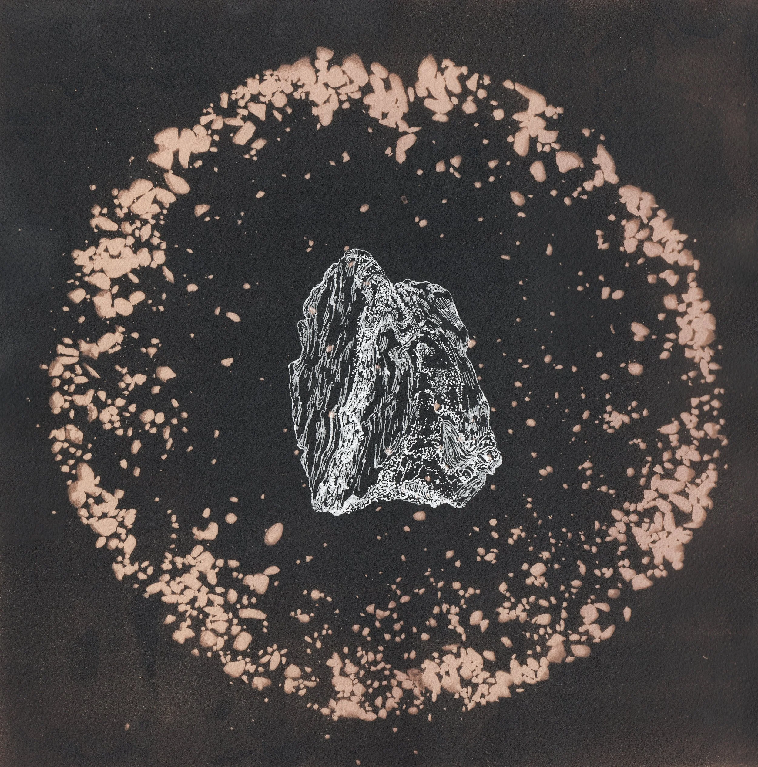 Orbital Bodies 3 | Toned cyanotype with ink on Arches | 2026 | 11.5 x 11.5"