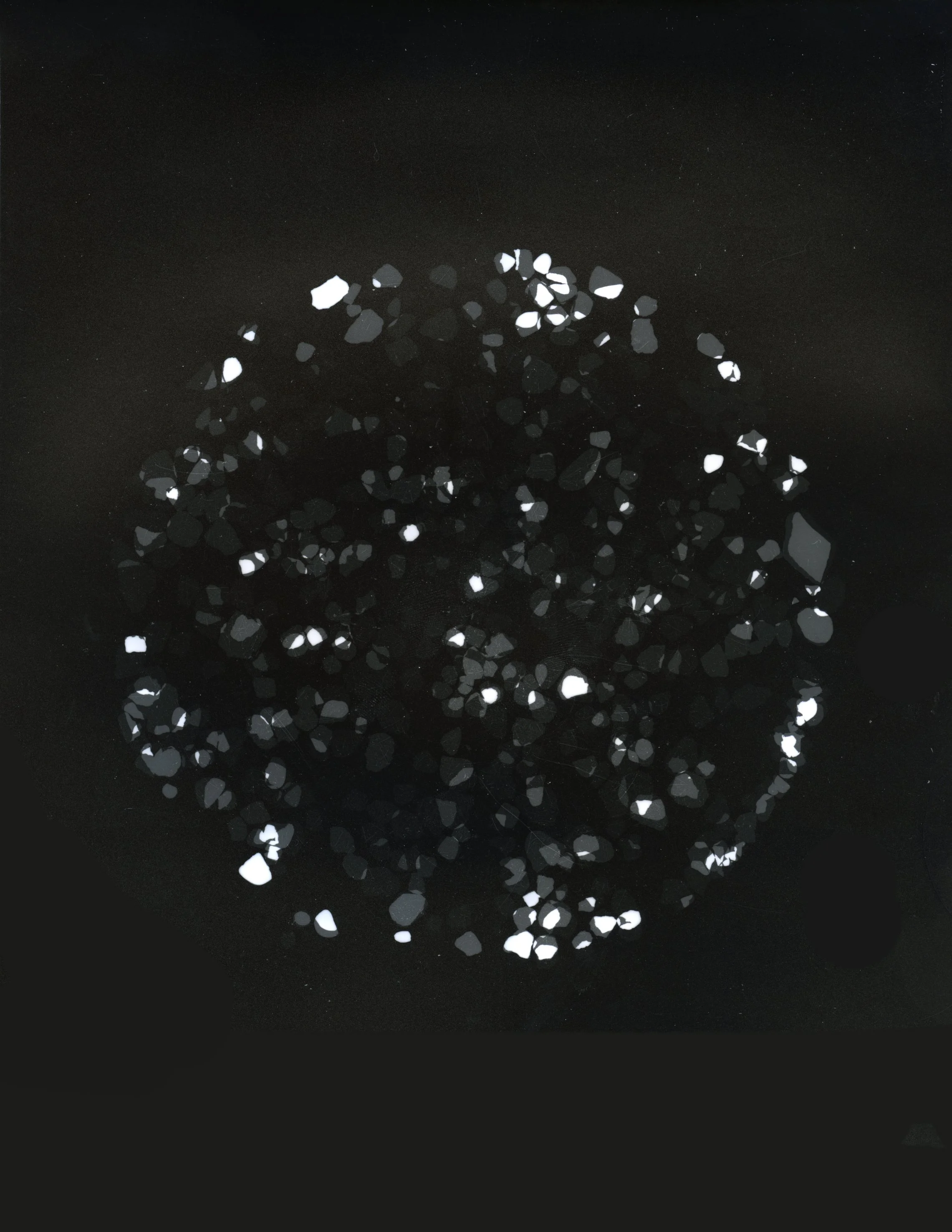 StarDiscs Pebbles at 42° 14' 60.00" N x -77° 46' 59.99" W detail | Contact exposure on light sensitive paper | 2024 | 8 x 10" 