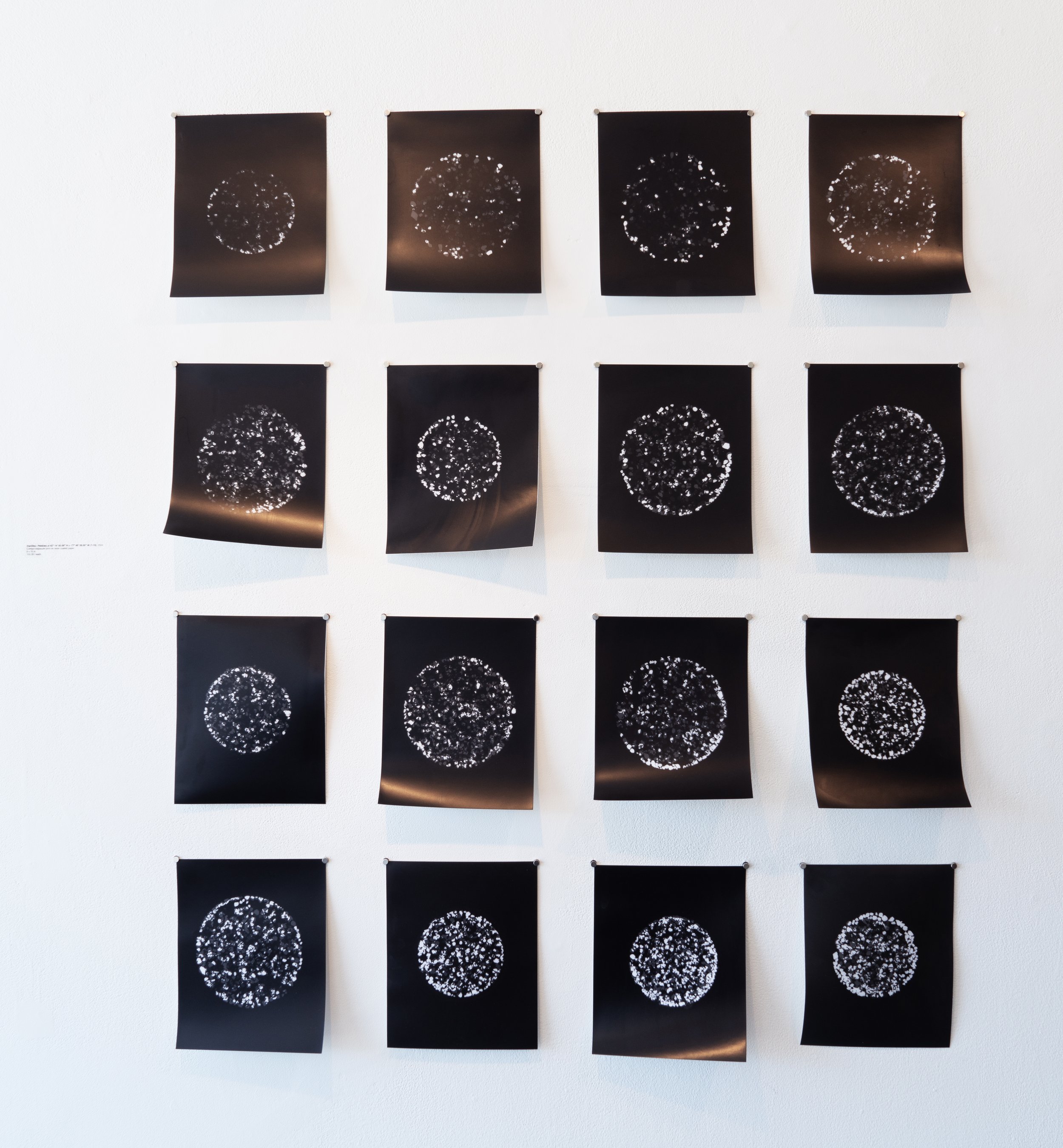 StarDiscs Pebbles at 42° 14' 60.00" N x -77° 46' 59.99" W installed | Contact exposure on light sensitive paper | 2024 | 8 x 10" each