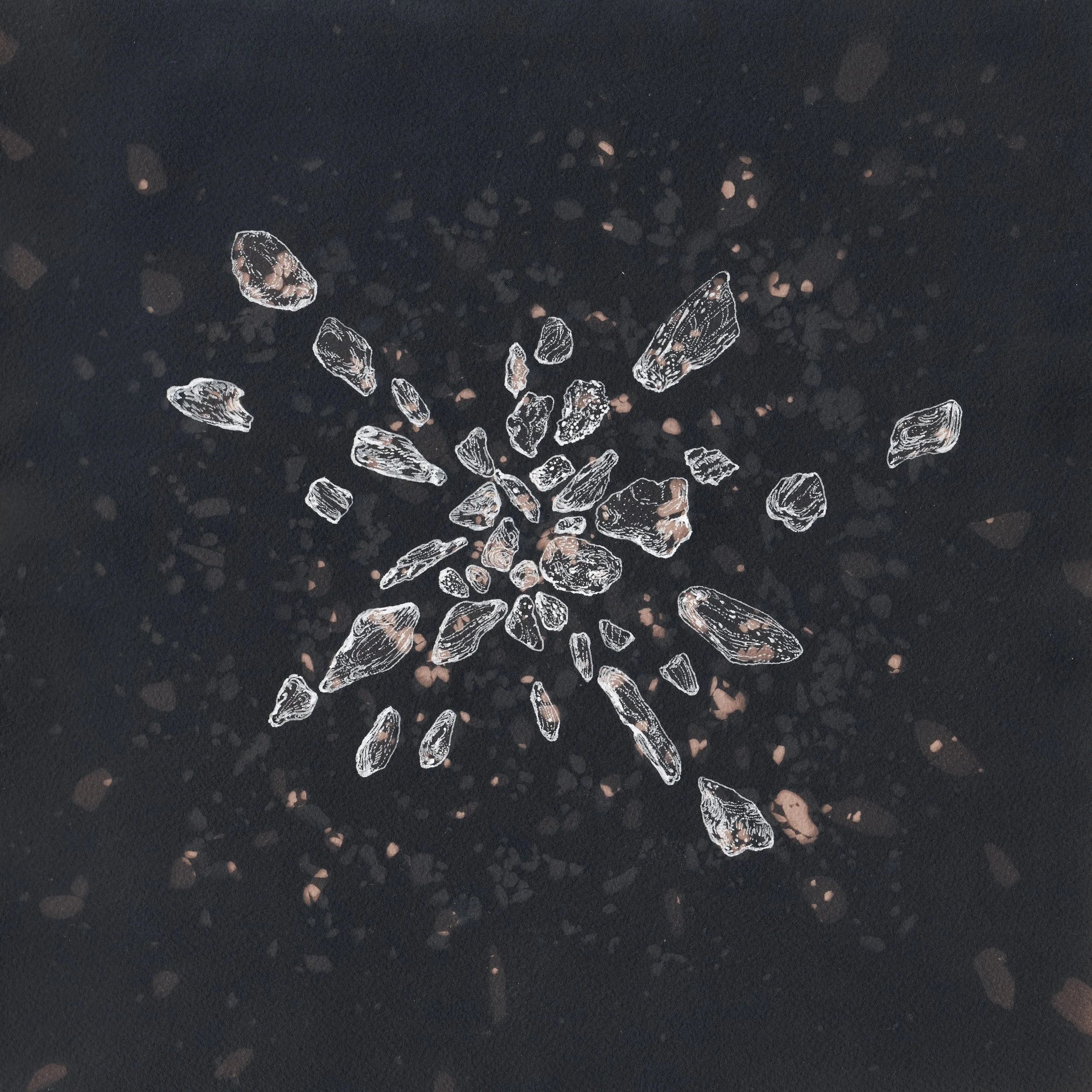 Orbital Bodies 5 | Toned cyanotype with ink on Arches | 2026 | 11.5 x 11.5"