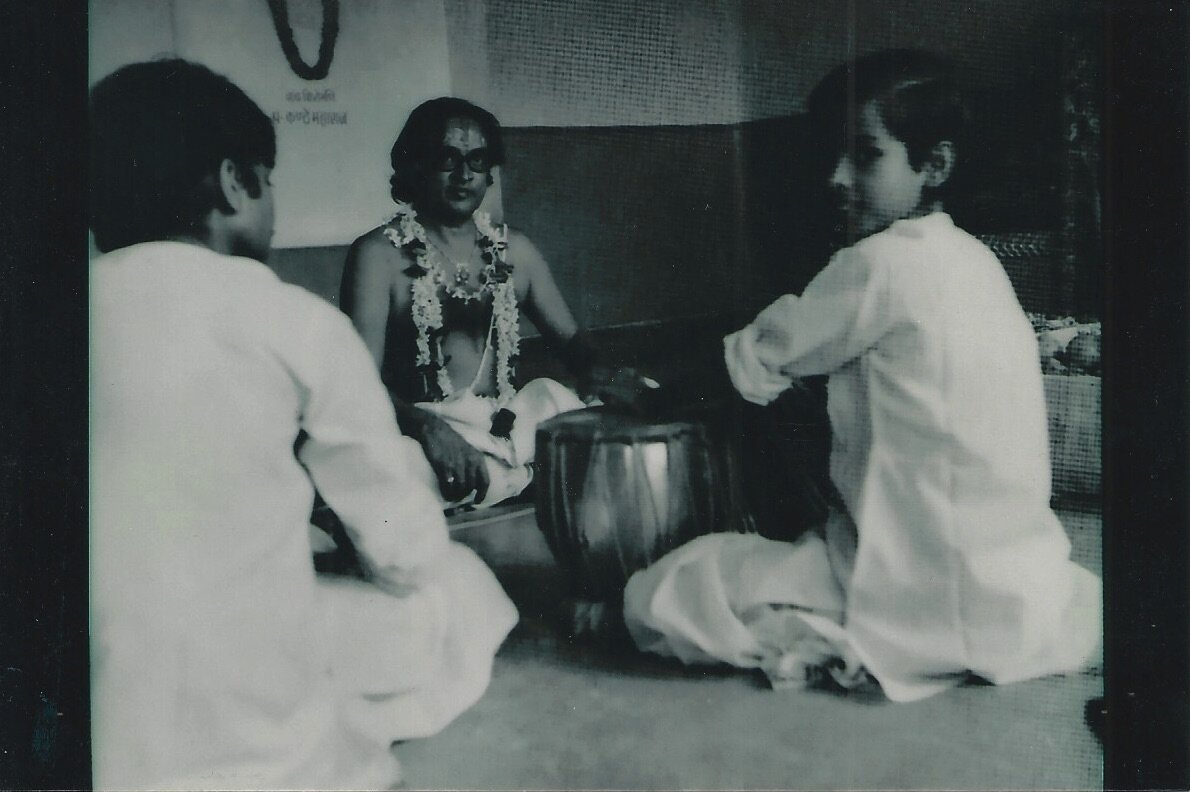 Sandeep playing in front of his Guru (Pt. Kishan Maharaj) during Guru Poornima when he was formally initiated as a disciple at the age of 7