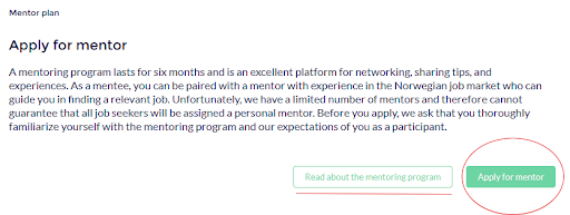 Screenshot of the button for applying to the mentor program