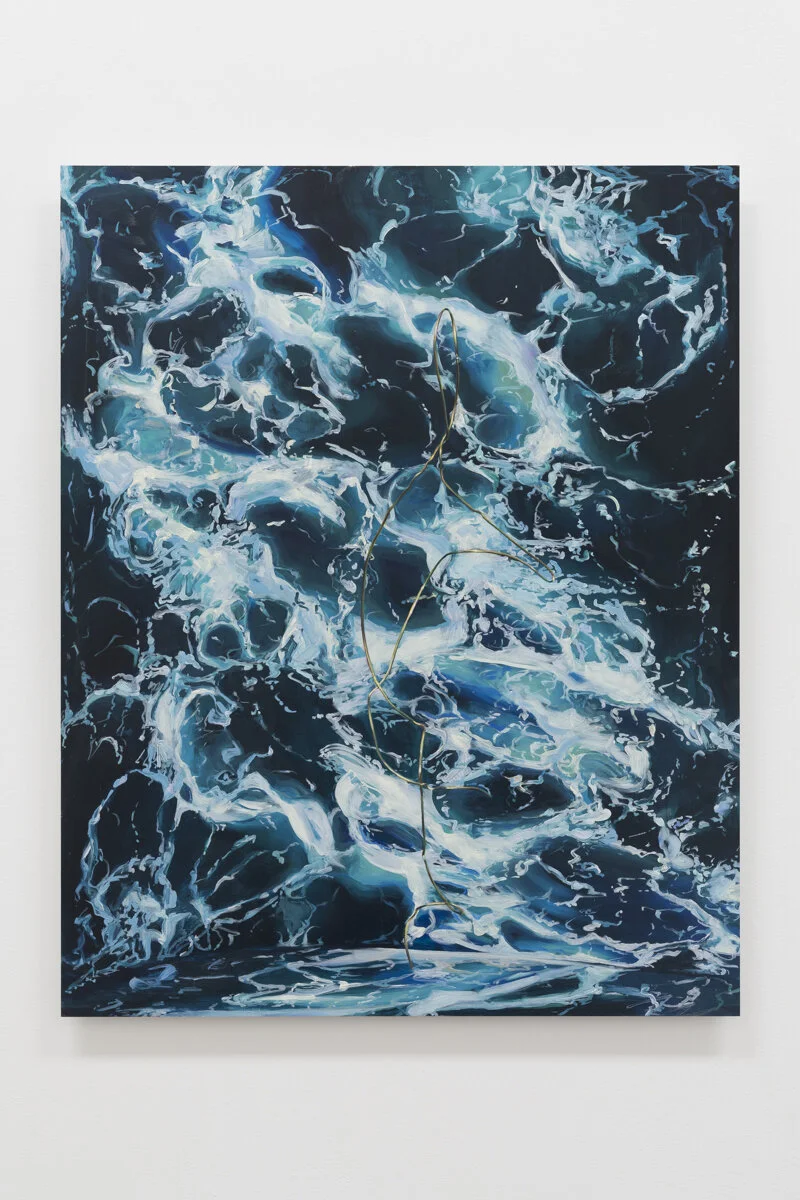Untitled Brass figure, acrylic and oil on aluminium composite. 50 x 62 cm, 2019.