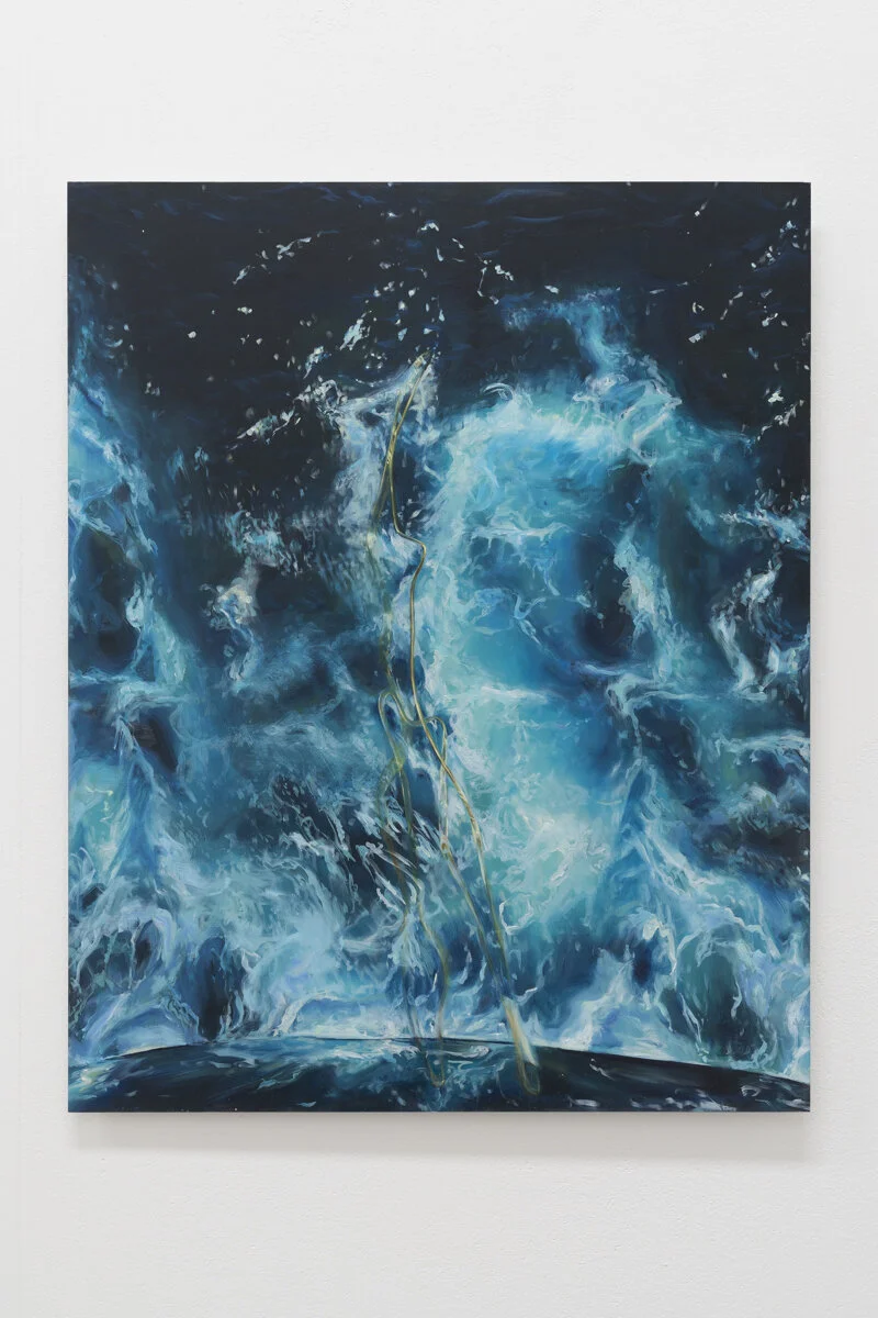 Untitled Brass figure, acrylic and oil on aluminium composite. 50 x 62 cm, 2019.