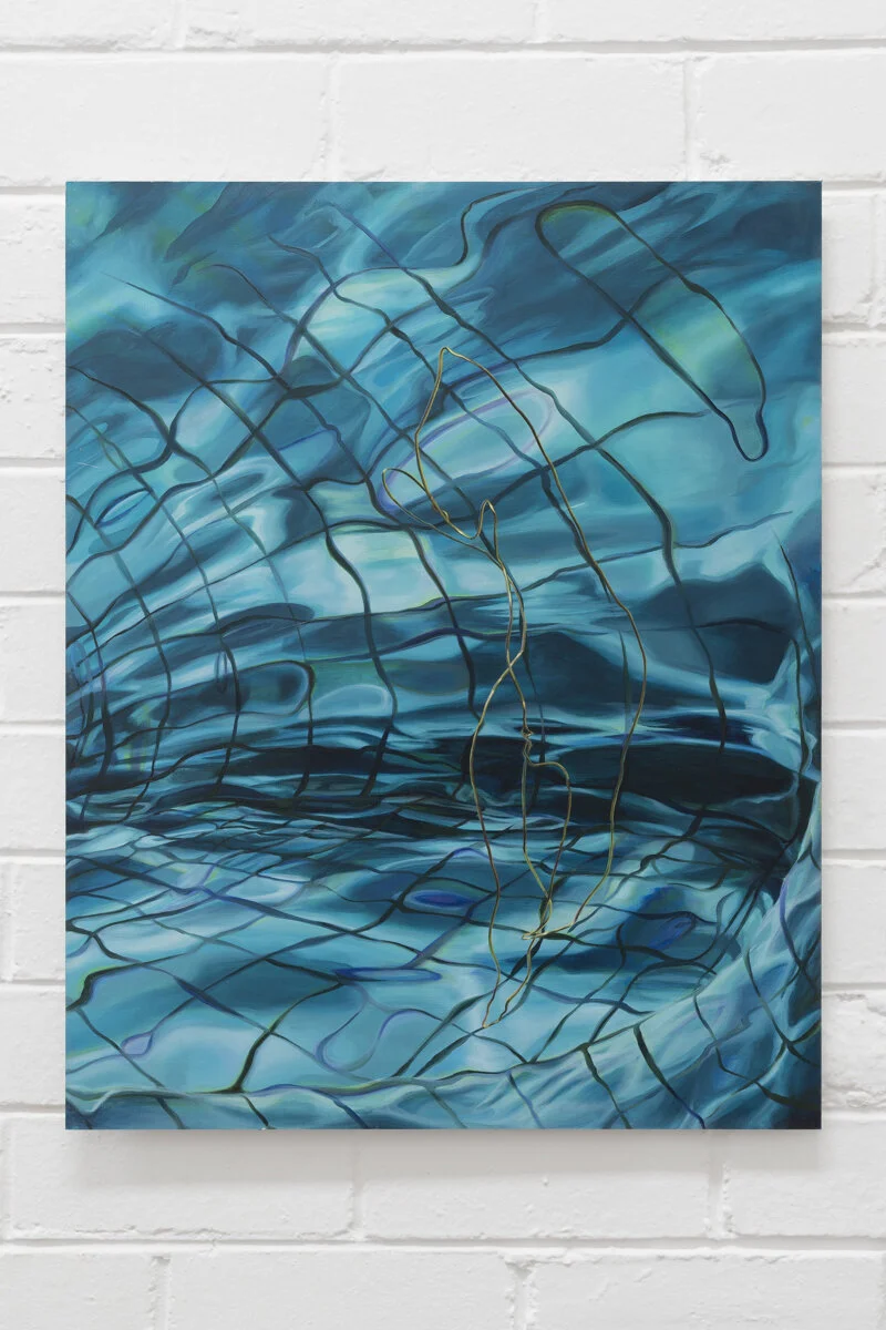 Untitled Brass figure, acrylic and oil on aluminium composite. 50 x 62 cm, 2019.