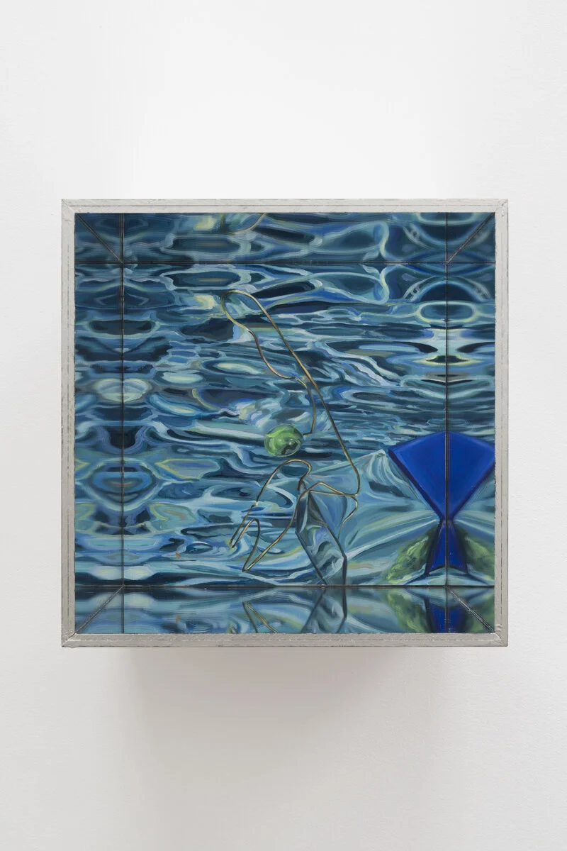 Curiosities I, acrylic and oil on aluminium composite, acrylic mirror fram, 19 x 19 x 12.5 cm, 2019.