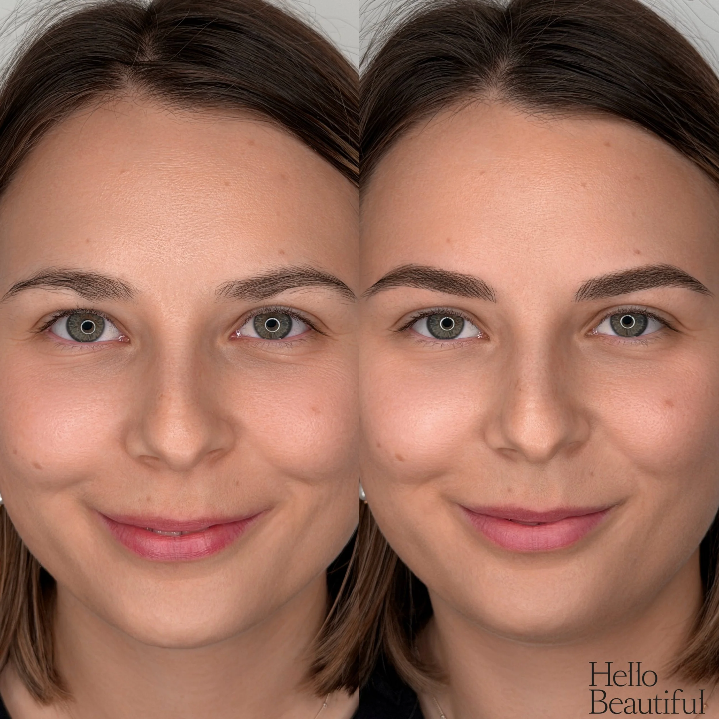 Frisches Microblading vorher/nacher 