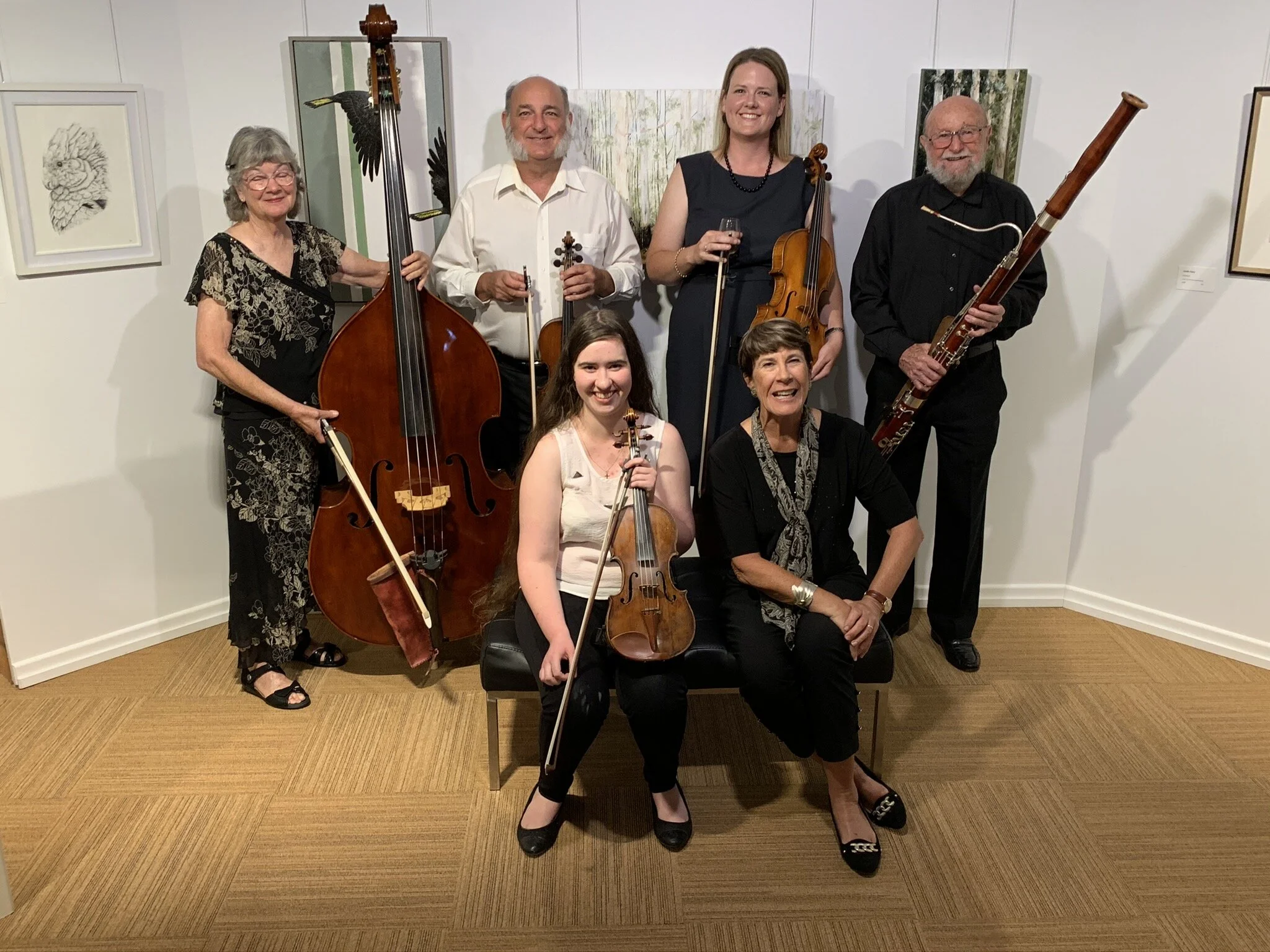 The Occasional Players Back, L - R: Katherine Trent - Double Bass; Mike Spiller - 1st violin; Belinda Lister - viola; Dave Martin - Bassoon. Front, L - R: Esther Plath - 2nd violin; Peggy Channon - piano