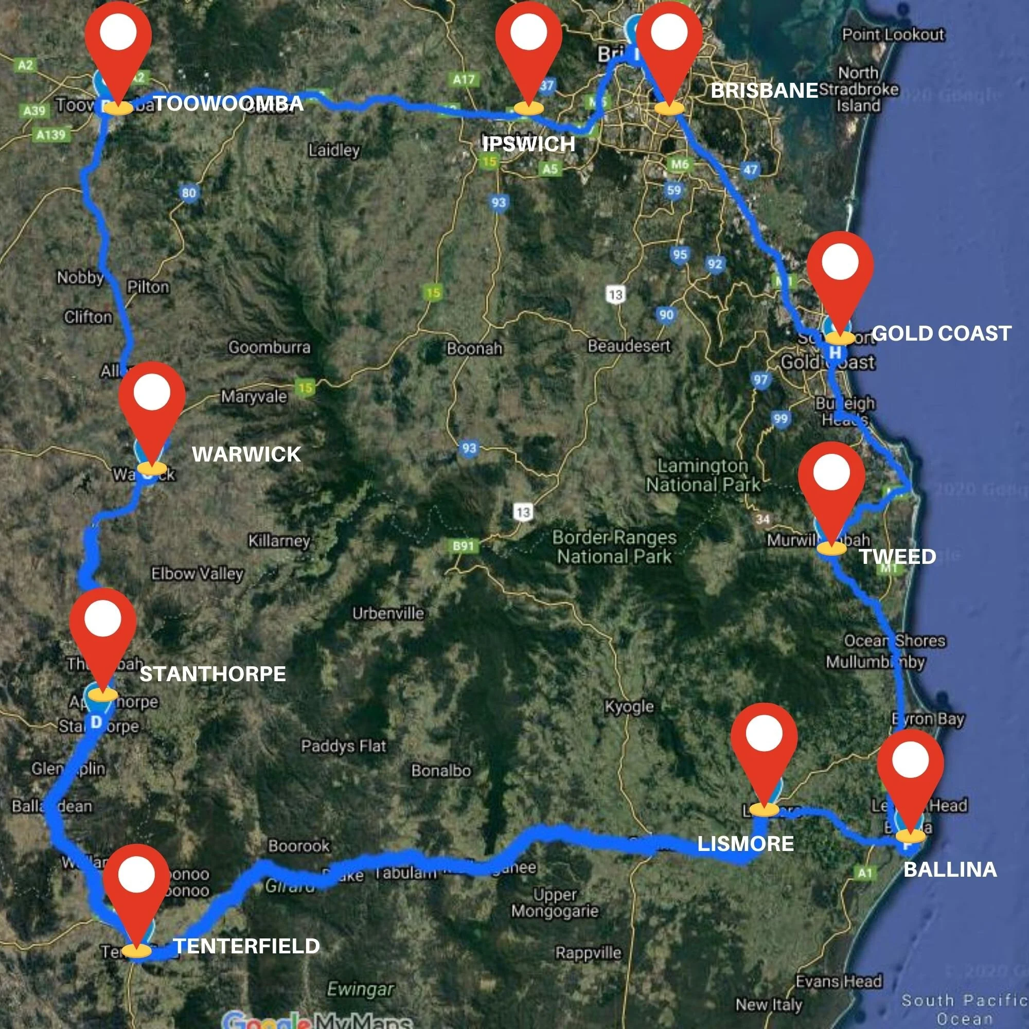 View the road trip in Google Maps.