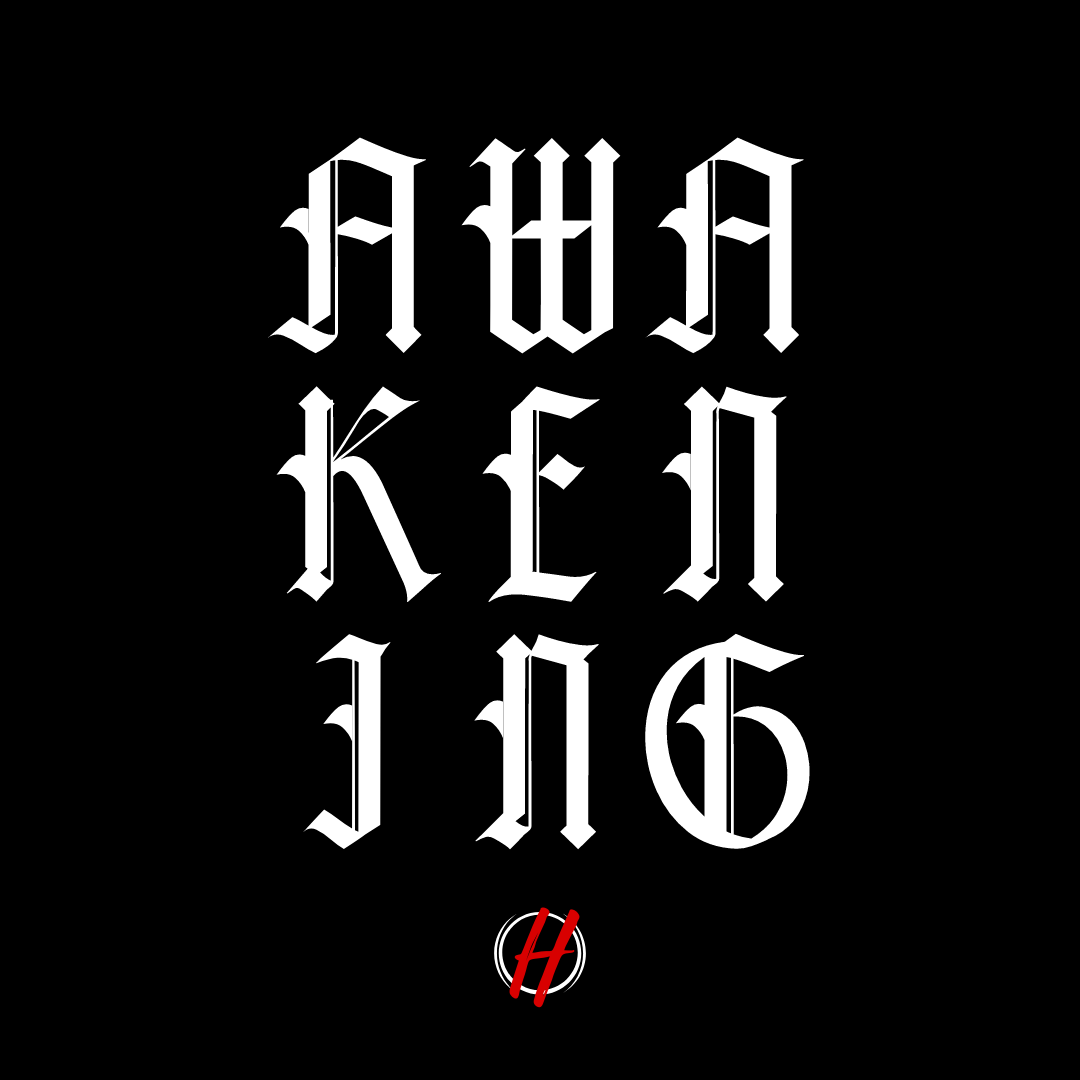 Awakening White Logo Cursive