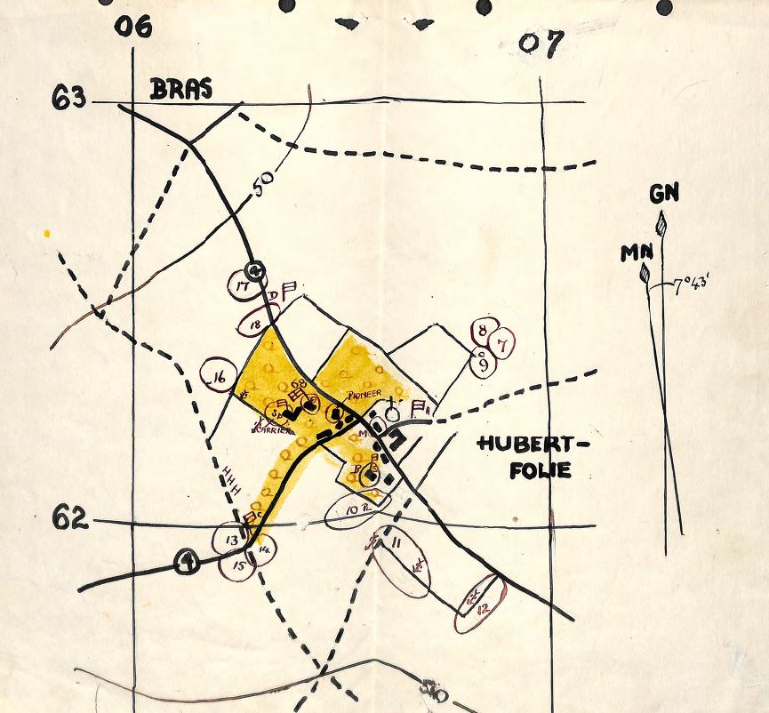 Positions des unités à Hubert-Folie du journal de guerre de Stormont, Dundas & Glengarry. - Archives CRMA