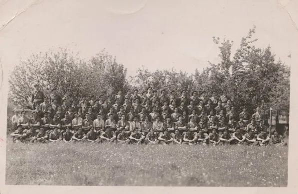 Group photo of B Sqn HQ following Normandy campaign.