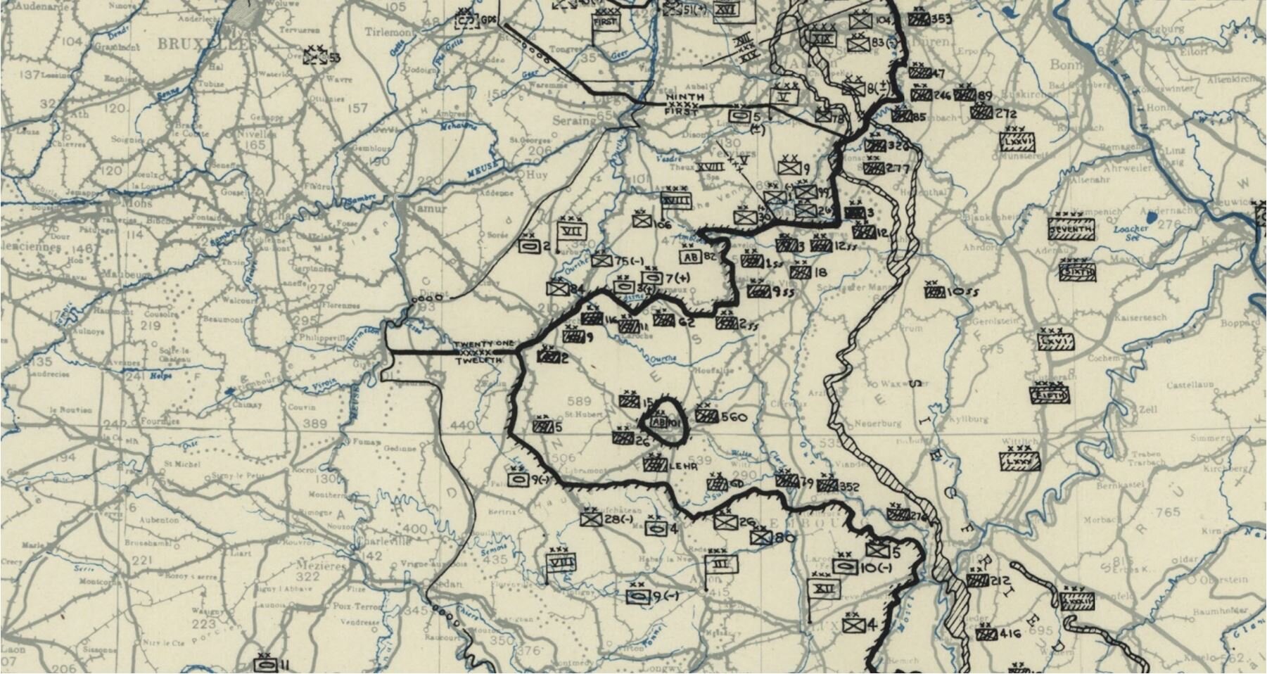 Carte de situation du 12e groupe d'armées 25 décembre 1944