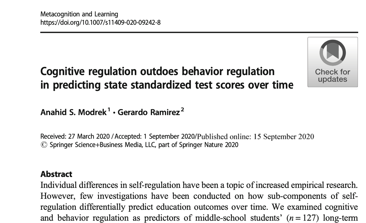 Our paper on deep learning and long-term achievement is out in Metacognition &amp; Learning with Gerardo Ramirez