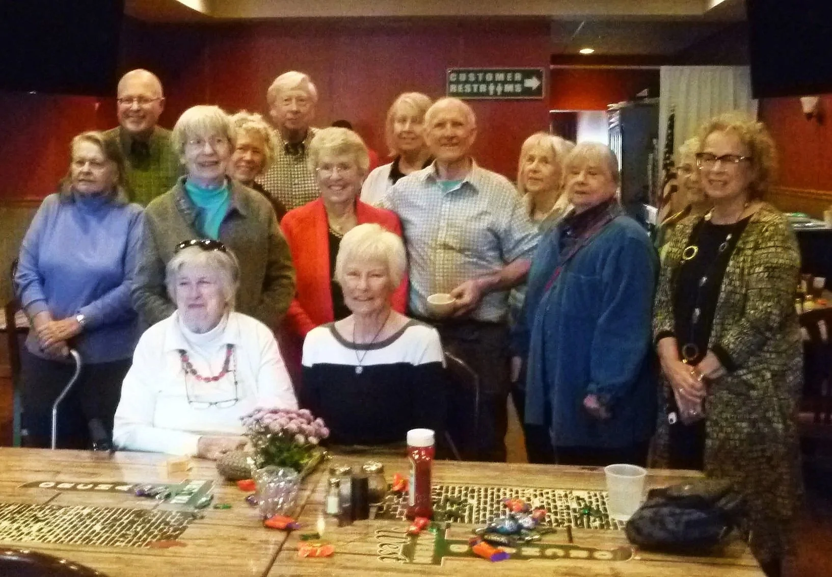  Rear standing:  Vince, Marjorie, Peter, Sherri, Tina, Diane  Middle Standing: Jacqueline, Bev, Ellie, Kevin, Barb, and Shar  Front seated:  Peg and Joan 