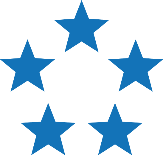 Five blue stars arranged in a pentagon shape.