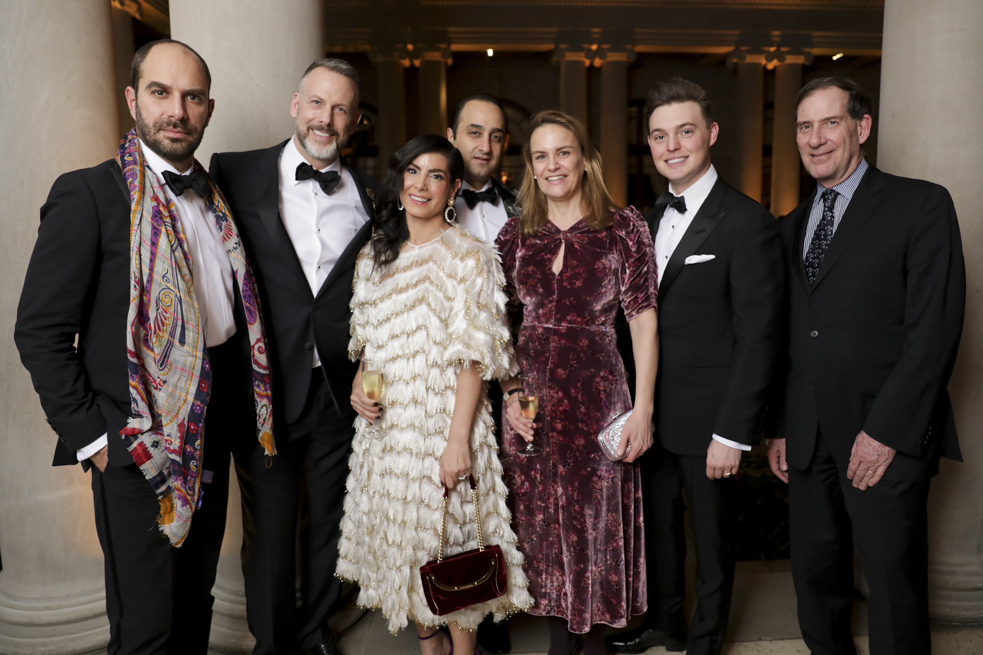 Xavier F. Salomon, Dan Rothmann, Lizzie Asher, Daniel Ezra, Tia Chapman, Cole Harrell, and Ian Wardropper attend The Frick Collection’s 20th Annual Young Fellows Ball at 1 East 70th Street on Thursday, March 21st, 2019. Photography, Courtesy of The Frick Collection.
