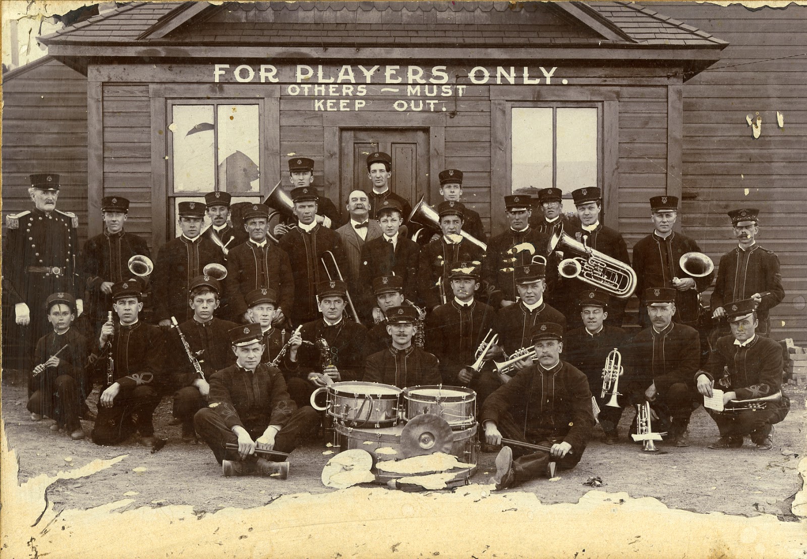 As war fever swept into Lethbridge on August 4, 1914, members of the Citizens' Band gathered at Galt Gardens to entertain the growing crowd. The band played stirring renditions of popular favourites, like "The Maple Leaf Forever", "God Save the King", and "Rule Britannia". Courtesy the Galt Museum & Archives: 19760220030