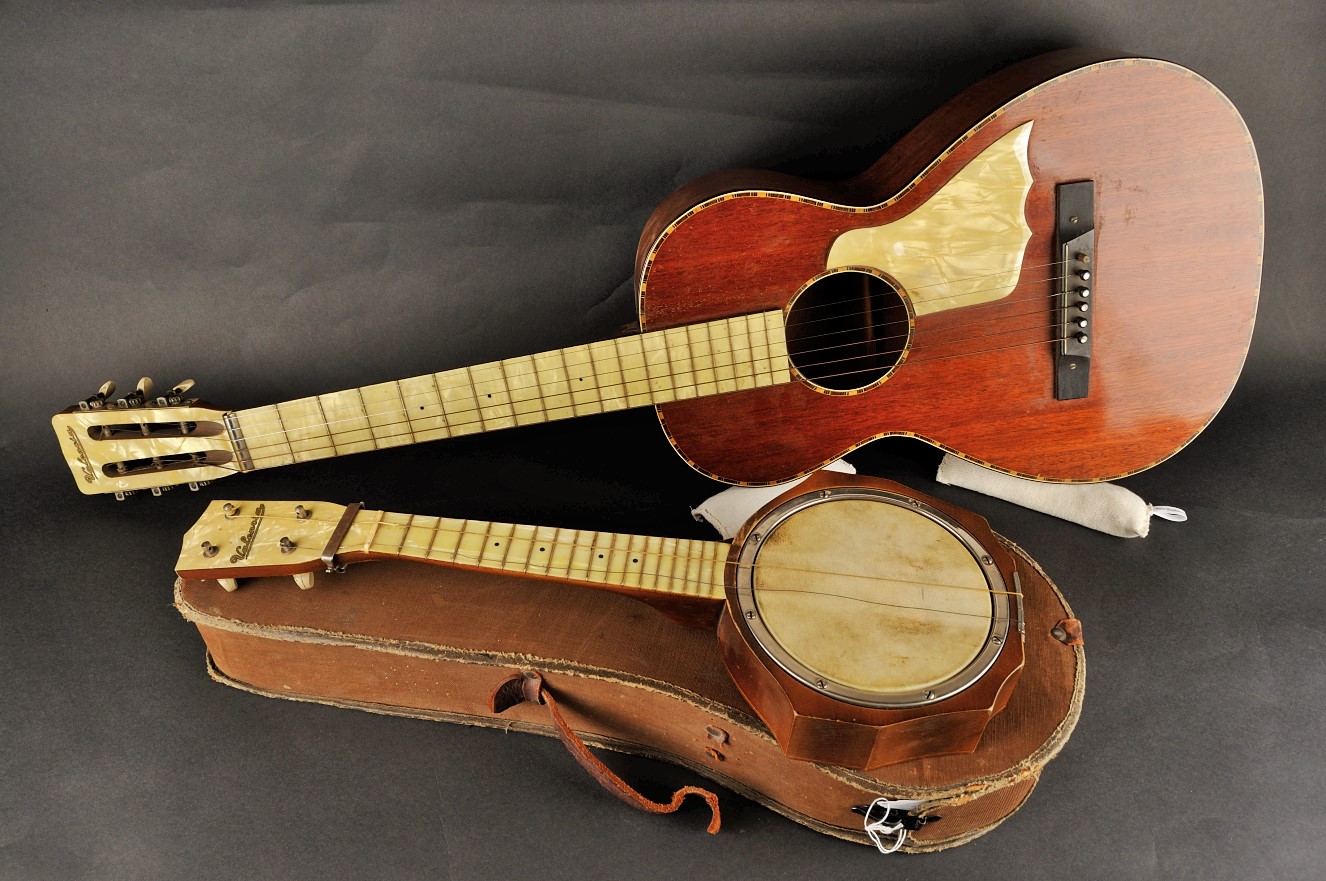 A matched set of a guitar and a ukulele donated to the Galt Museum & Archives.