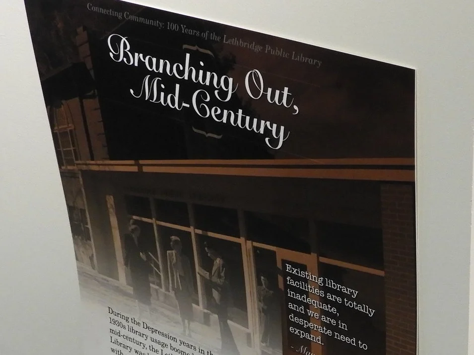 A panel from the Connecting Community: 100 Years of the Lethbridge Public Library exhibit