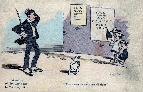 Sketches of Tommy’s life In Training: No. 1 of Set 1, “That seems to mean me all right” Fergus Mackain, October 1917