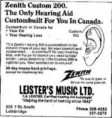  Advertisement in the Lethbridge Herald for hearing aid device, February 1980. 