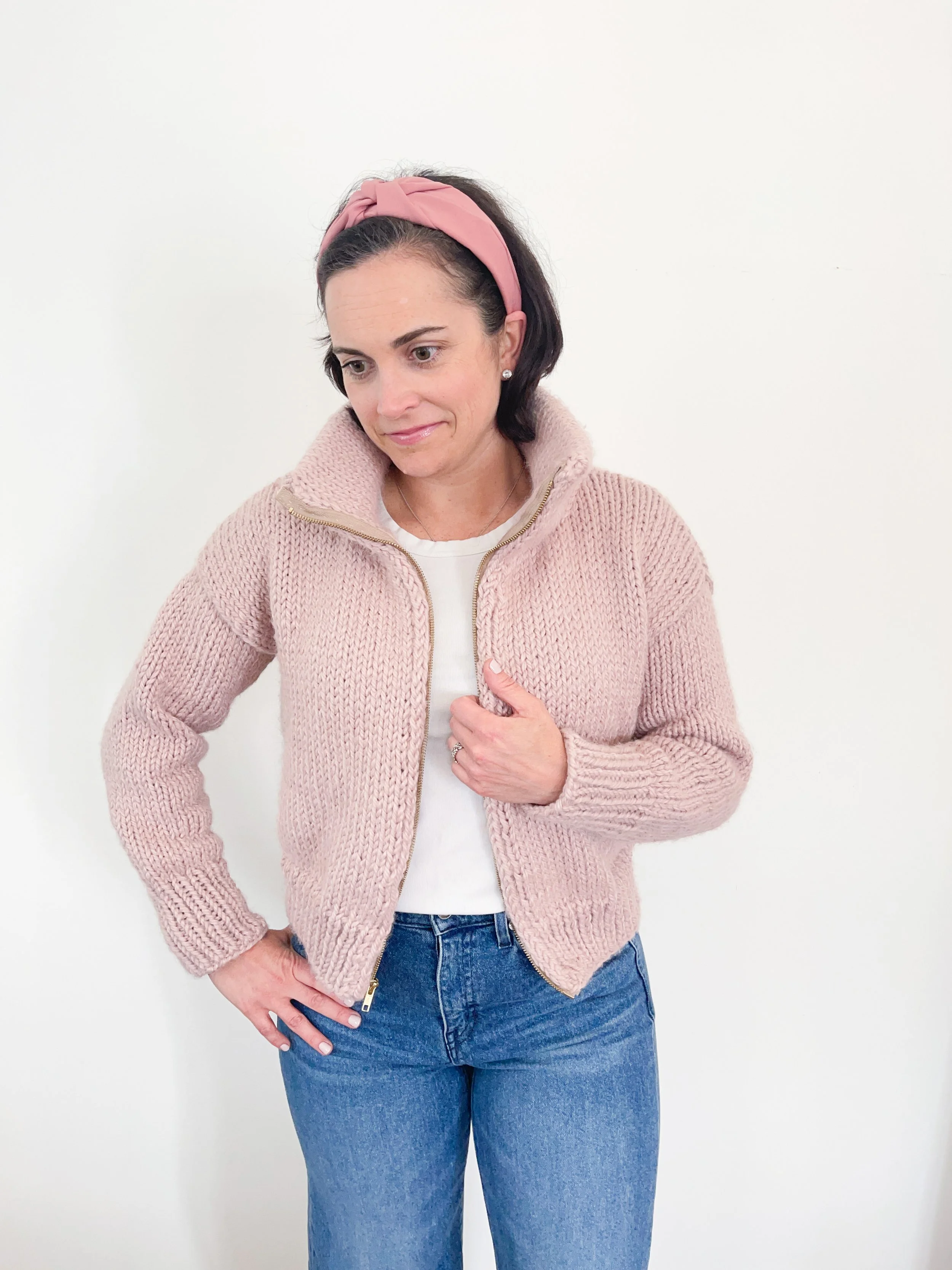 Chunky Cropped Cardigan Knitting Pattern | Pink Wildflowers Sweater