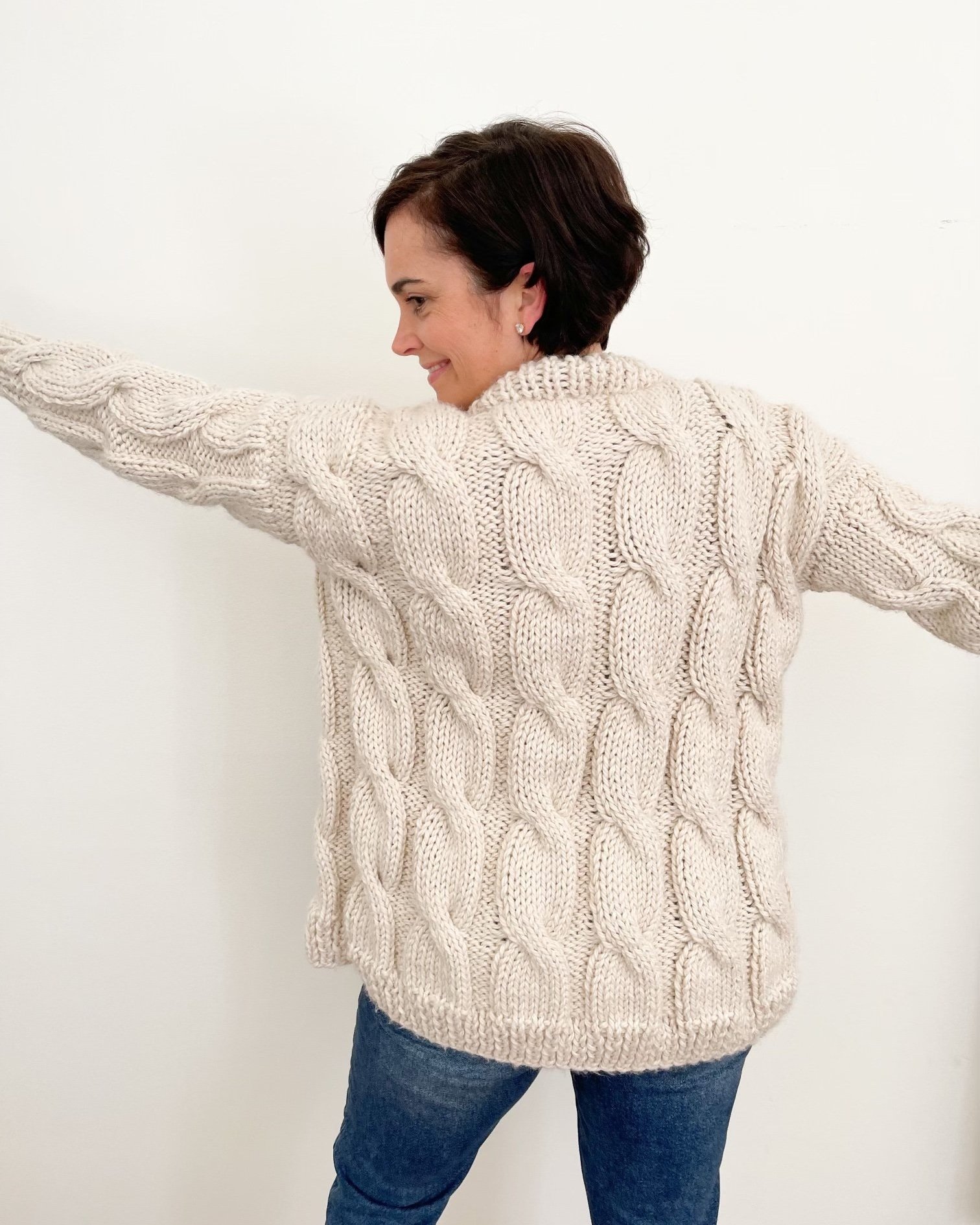 Chunky Cable Knit Sweater Knitting Pattern Crescent Cable Cardigan —  Ashley Lillis