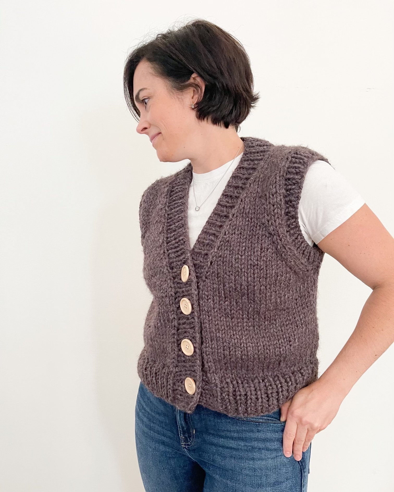 Easy Chunky V-Neck Sweater Vest Knitting Pattern + Tutorial