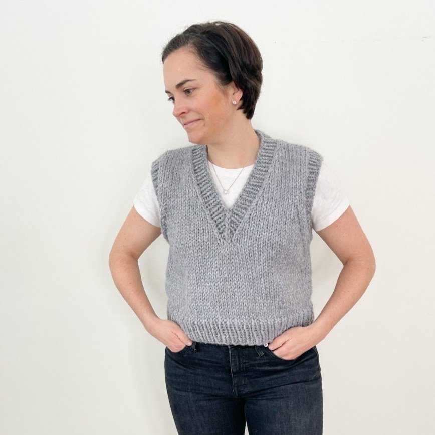 Chunky V-Neck Sweater Vest Knitting Pattern + Video Tutorial