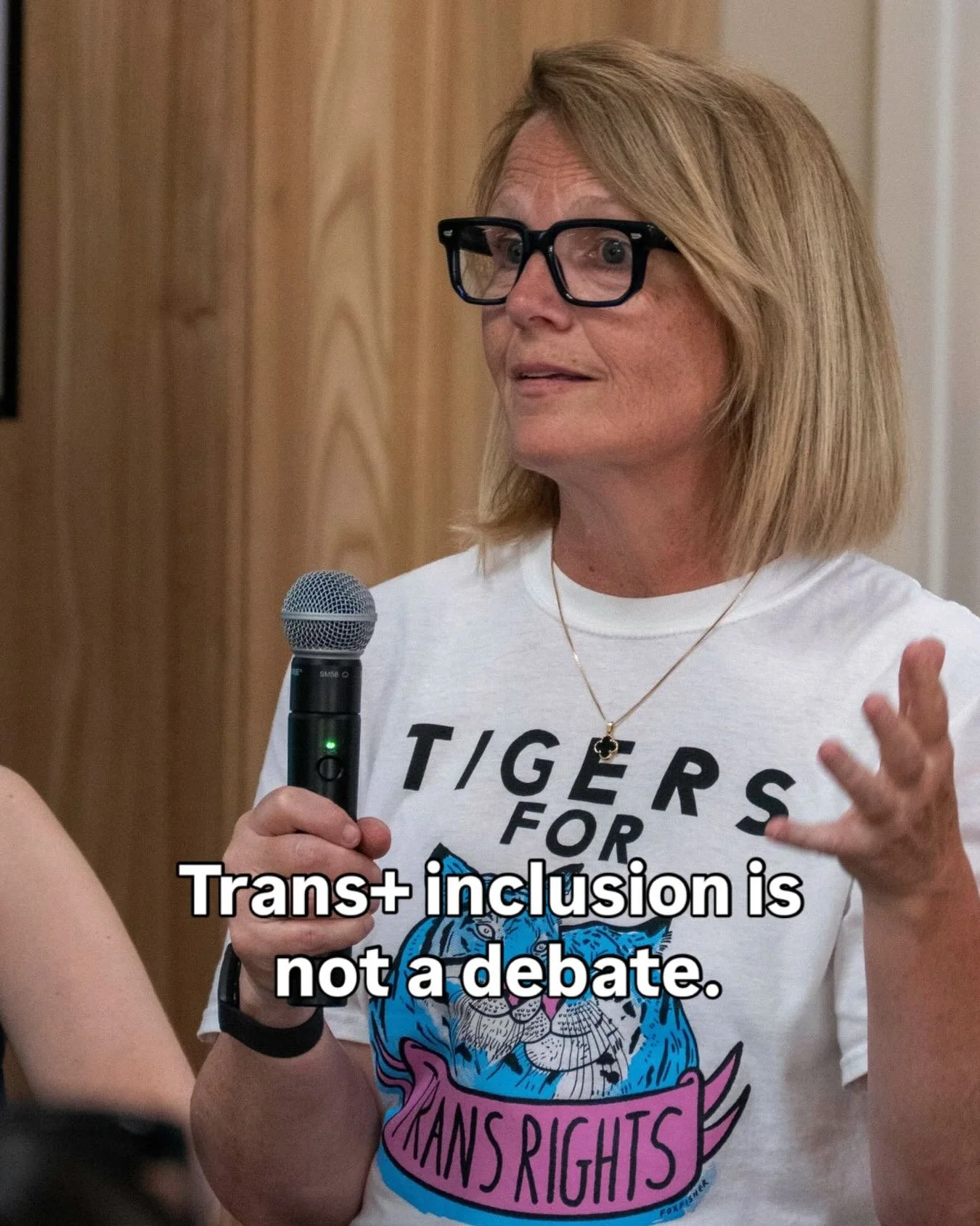 This is me. In my Tigers for Trans Rights T-shirt, designed by the brilliant Fox Fisher @thefoxfisher 🐅✨🏳️&zwj;⚧️

Because in my life and in my business, trans, non-binary, and gender-diverse inclusion isn&rsquo;t up for debate.

Trans+ inclusion i