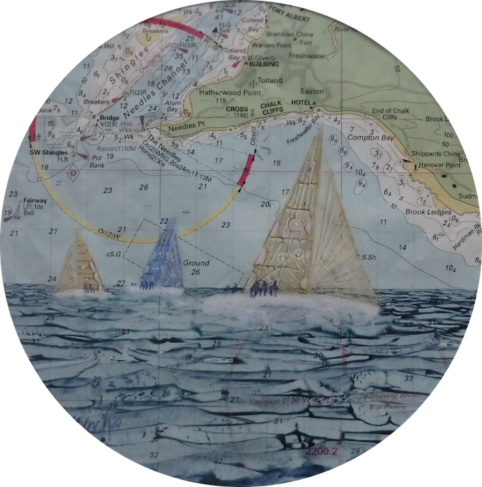 The Needles Racing Yachts by Mari Lynch, Acrylic on Chart 1.png