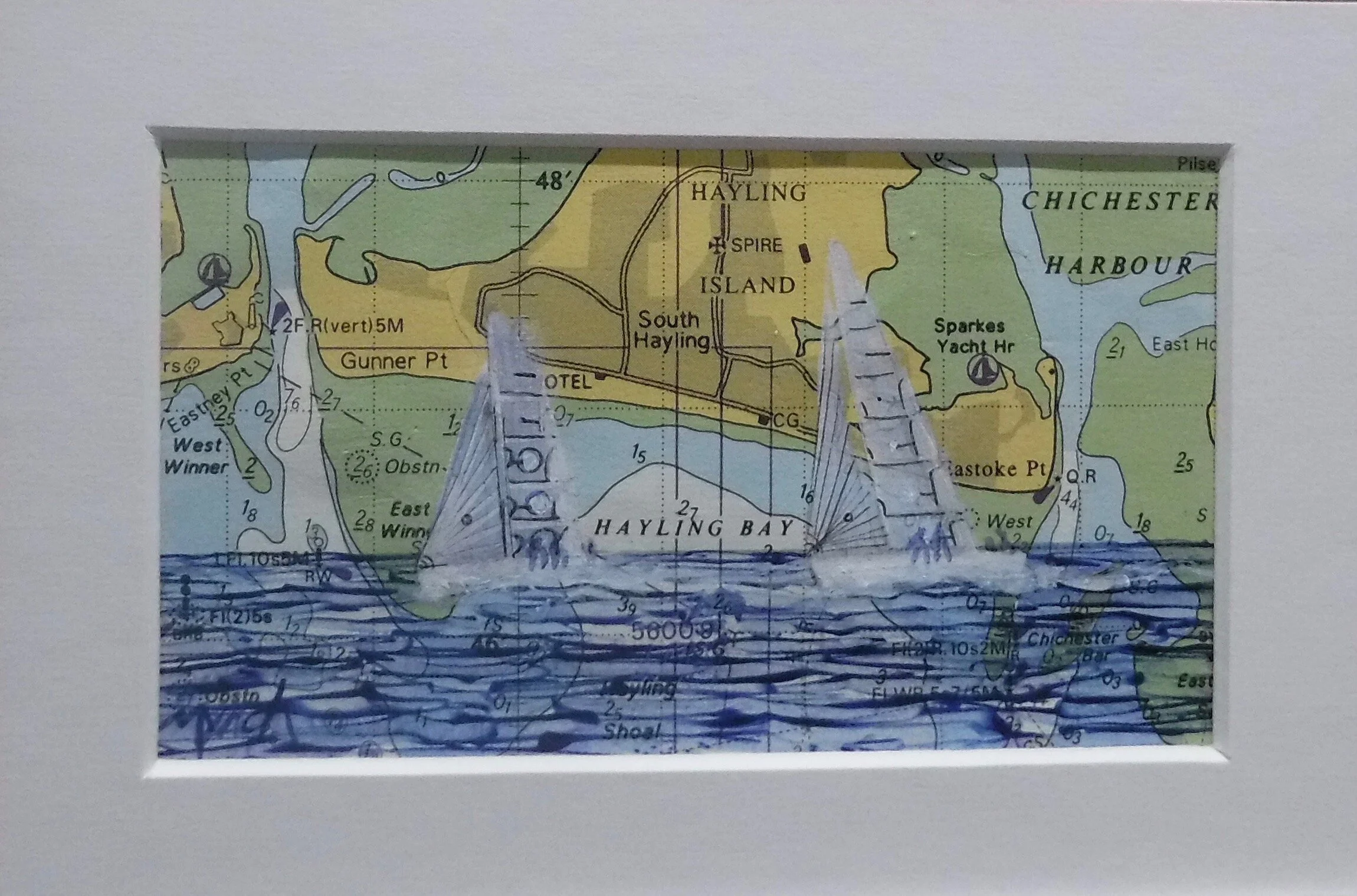 Chichester Harbour & Hayling Bay, Yachts Racing by Mari Lynch , acrylic on chart 1a.jpeg