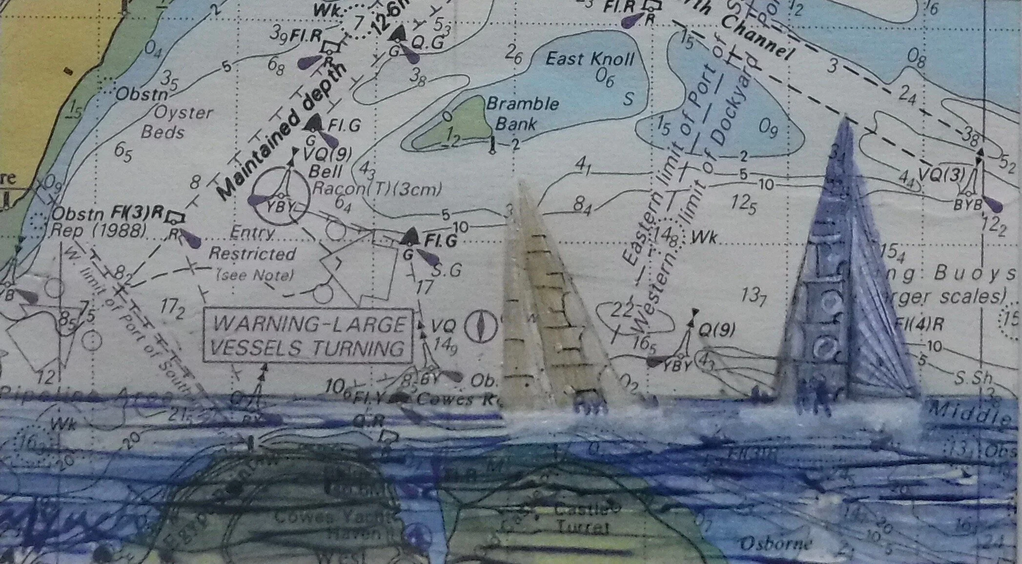 Cowes Racing Yachts by Mari Lynch Acrylic on Chart 1.jpeg